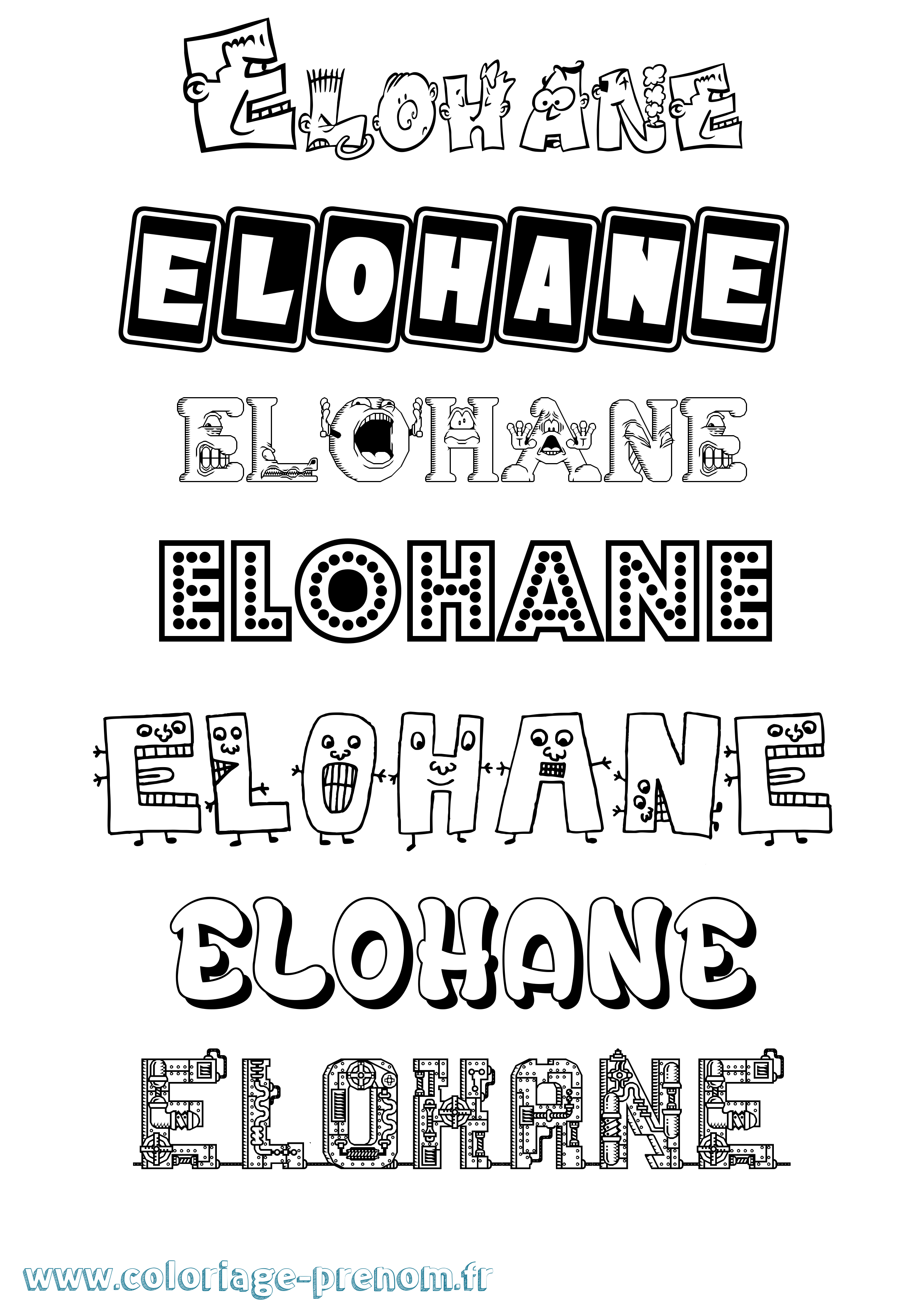 Coloriage prénom Elohane Fun