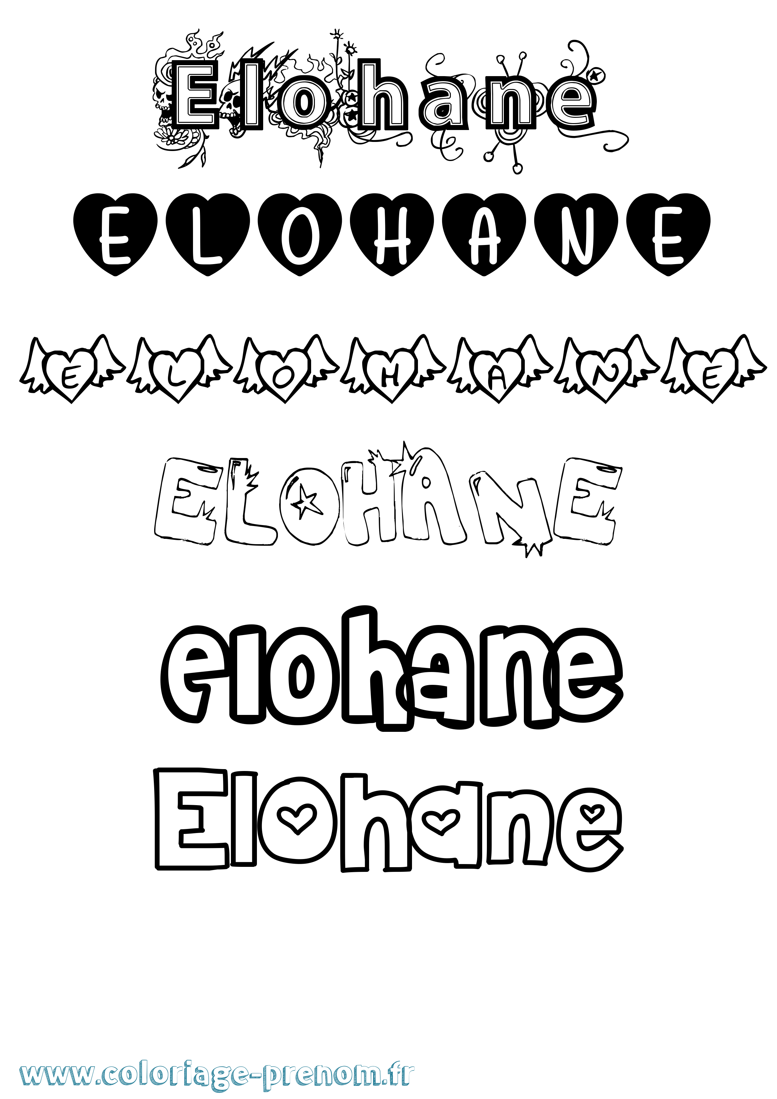 Coloriage prénom Elohane Girly