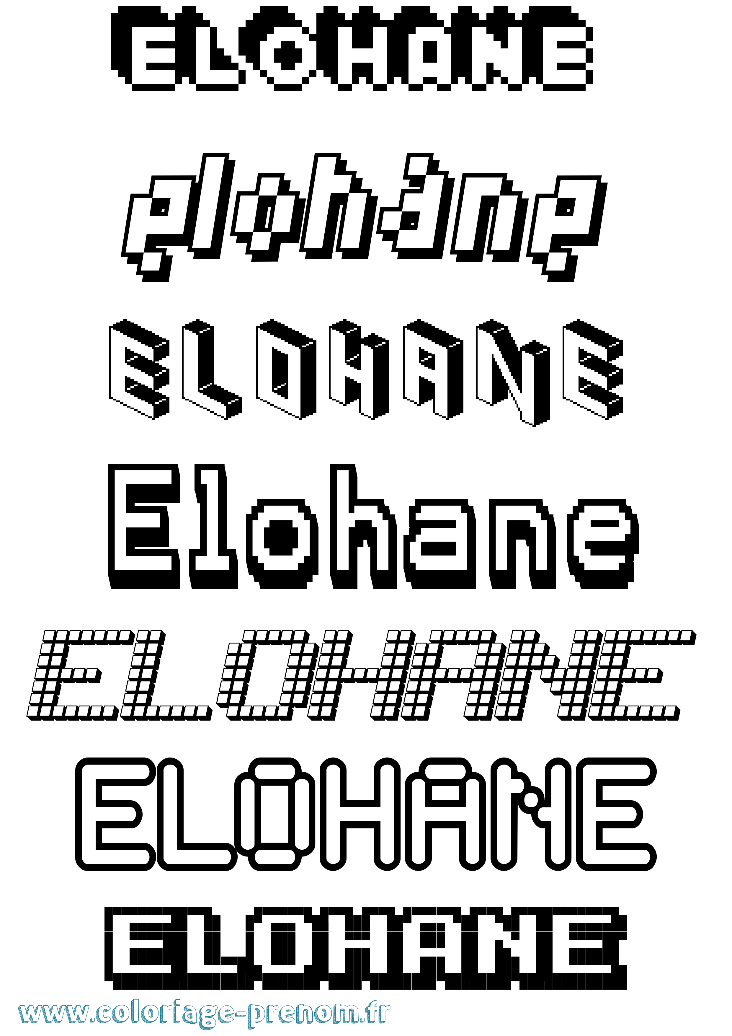 Coloriage prénom Elohane Pixel