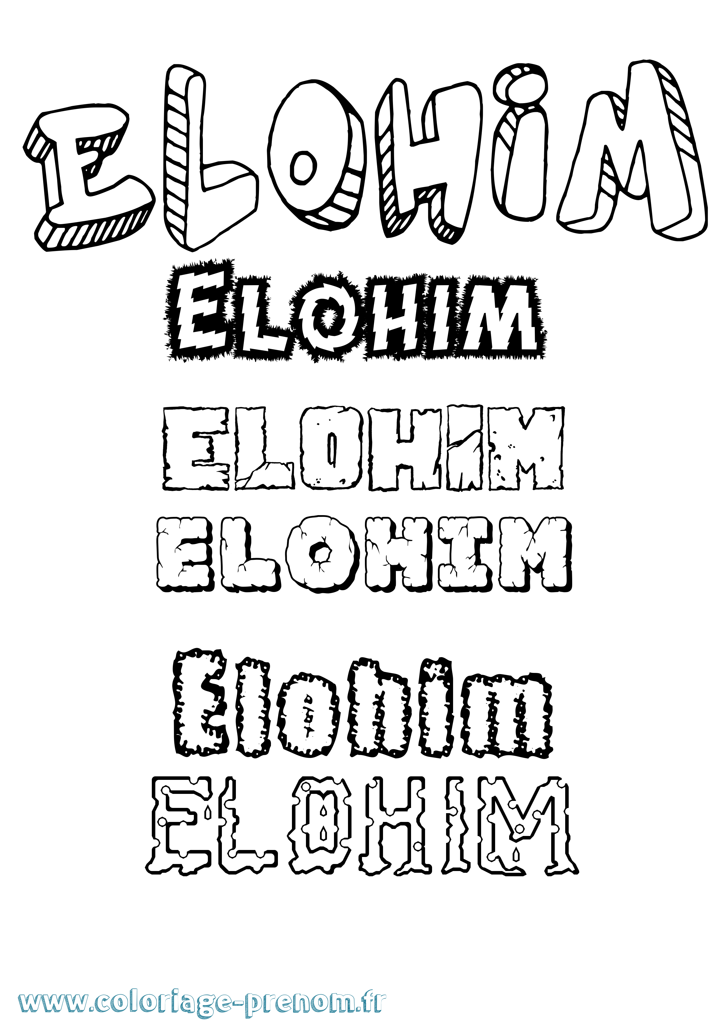 Coloriage prénom Elohim Destructuré