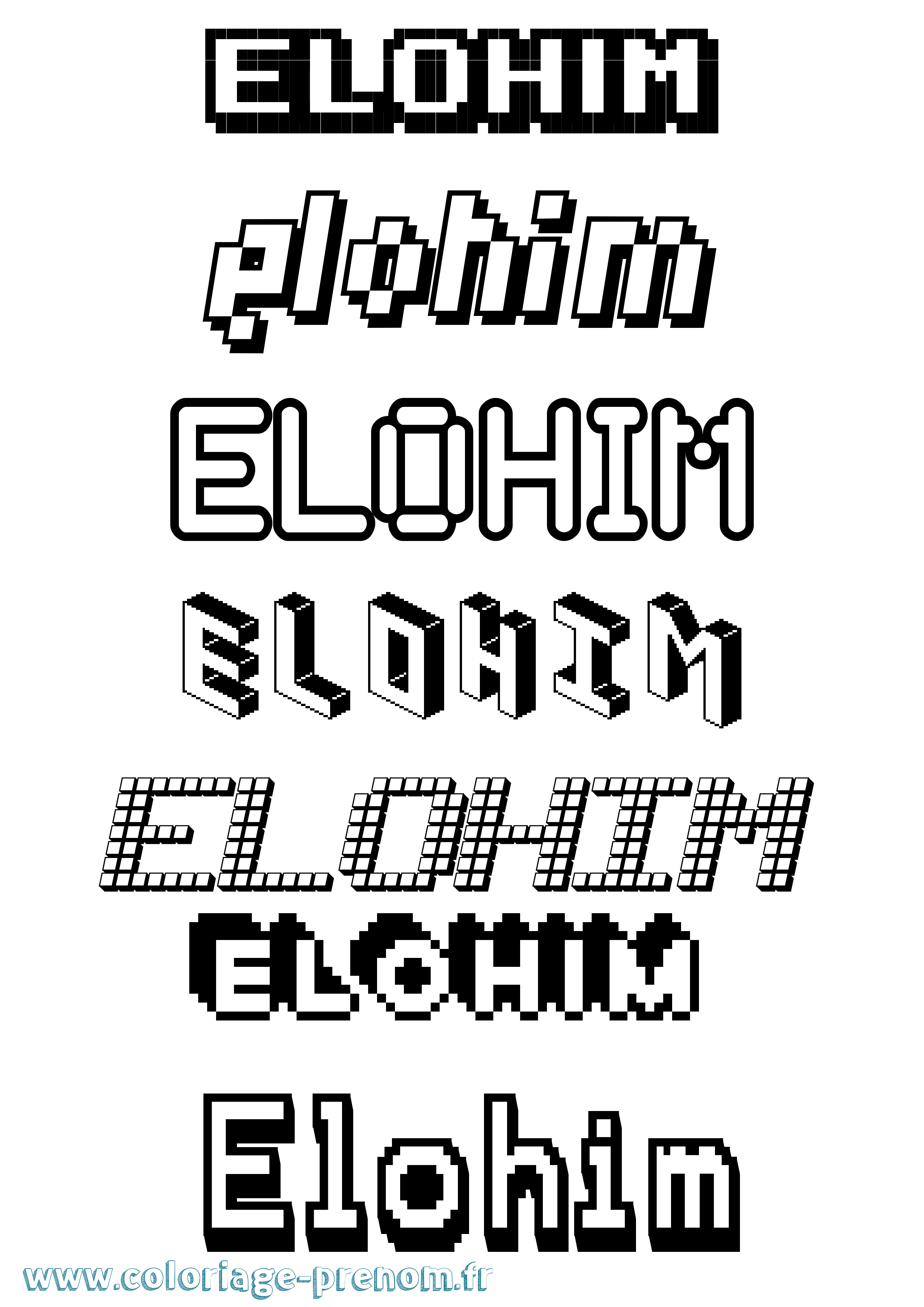 Coloriage prénom Elohim Pixel