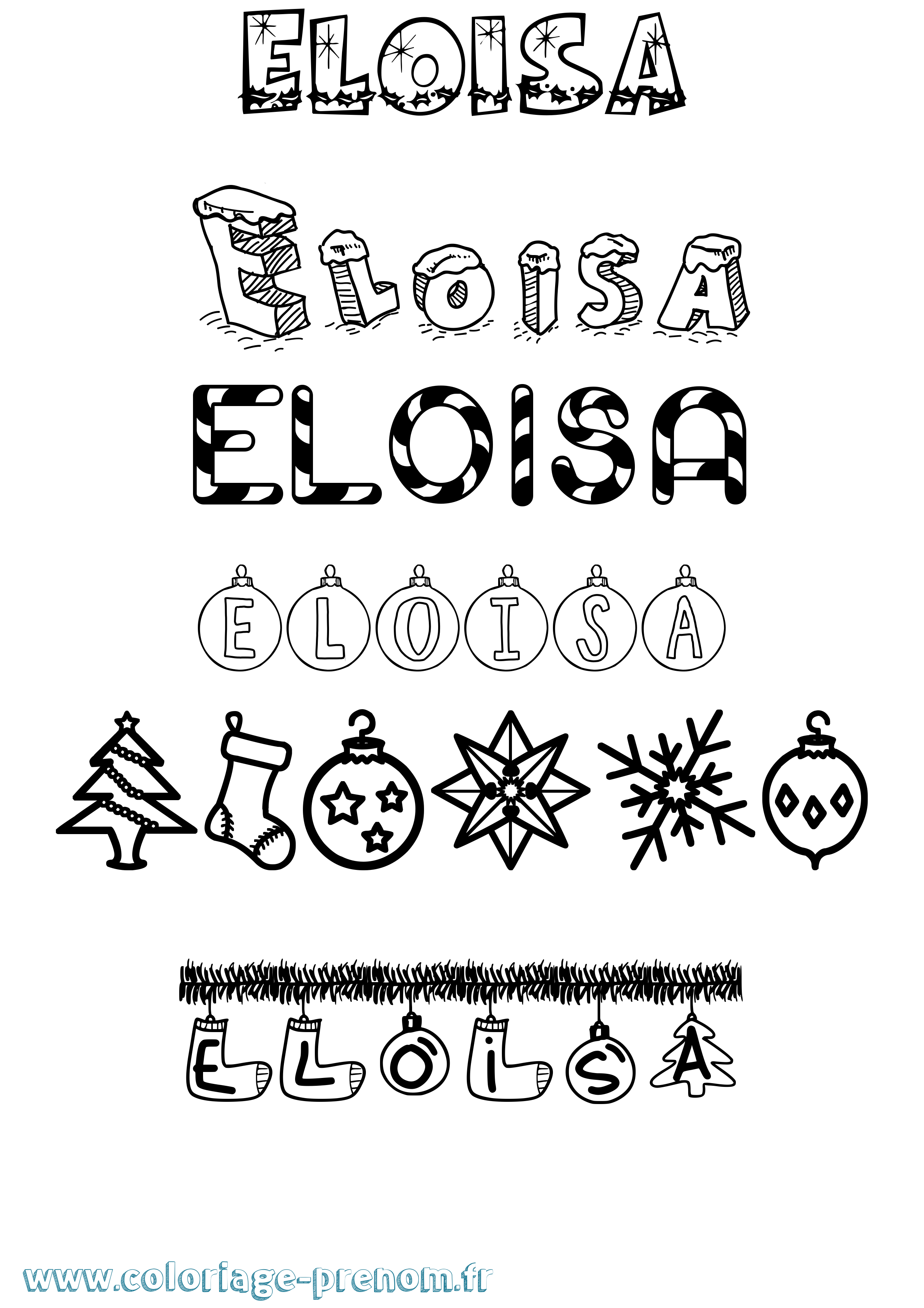Coloriage Eloisa Noël Coloriage prénom Eloisa Noël