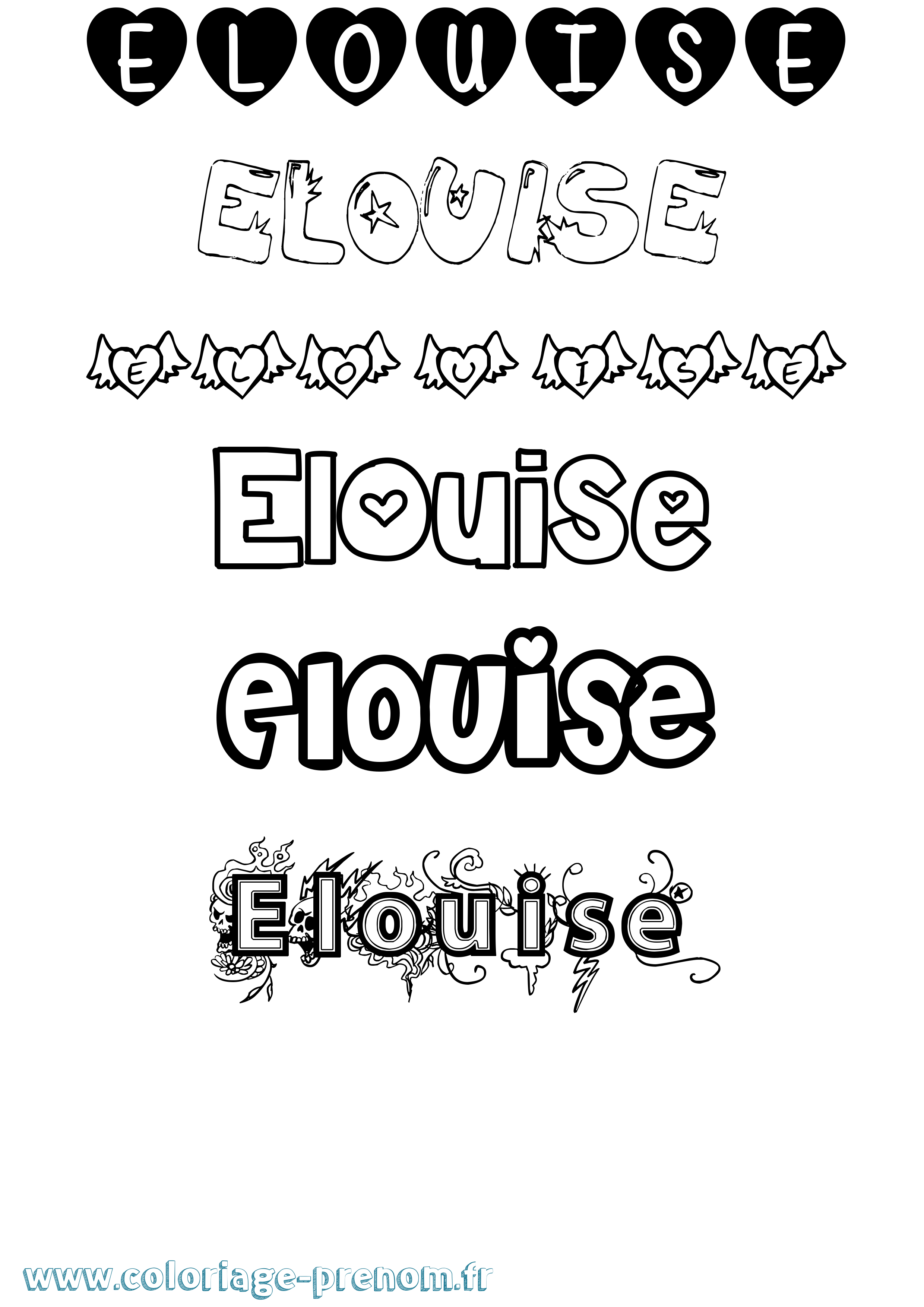 Coloriage Elouise Girly Coloriage prénom Elouise Girly