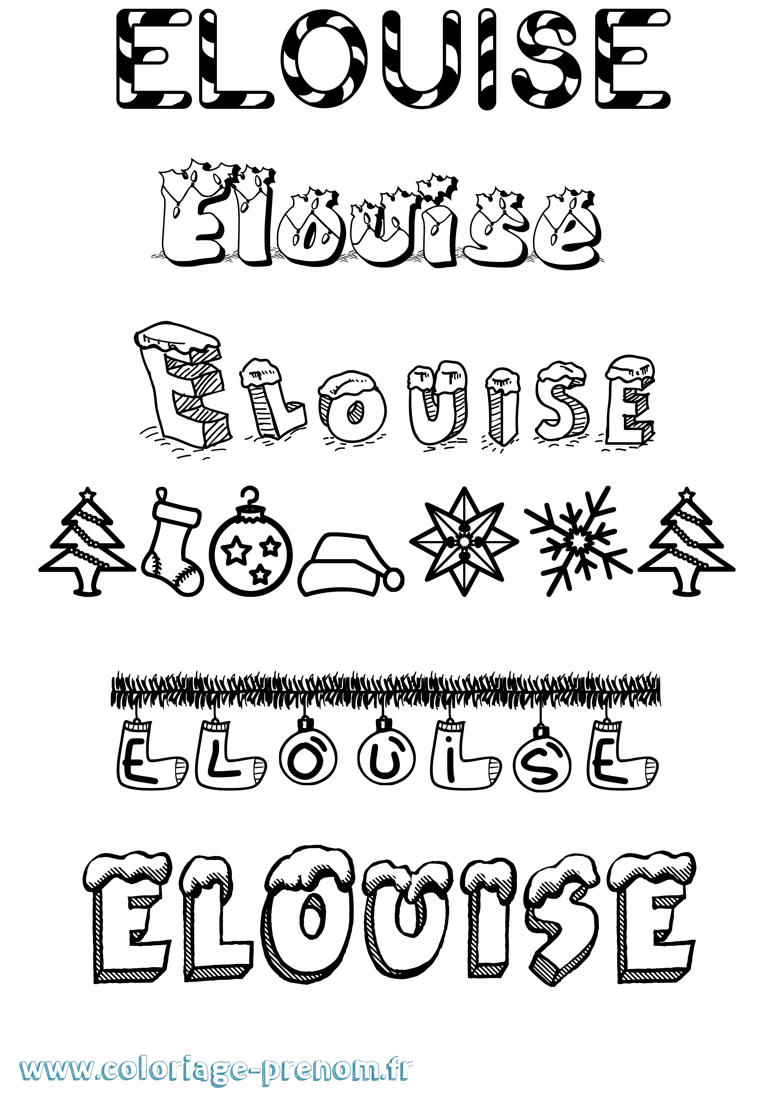 Coloriage Elouise Noël Coloriage prénom Elouise Noël