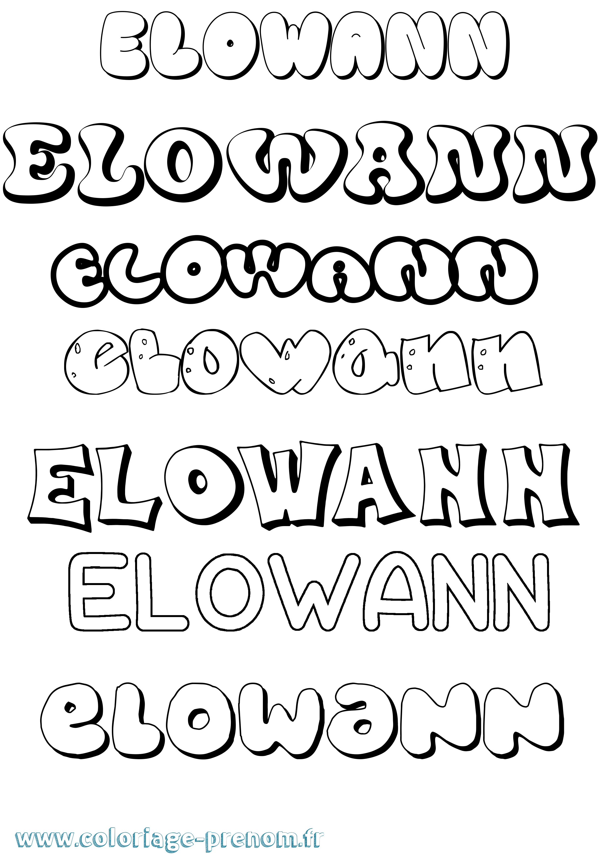 Coloriage prénom Elowann Bubble