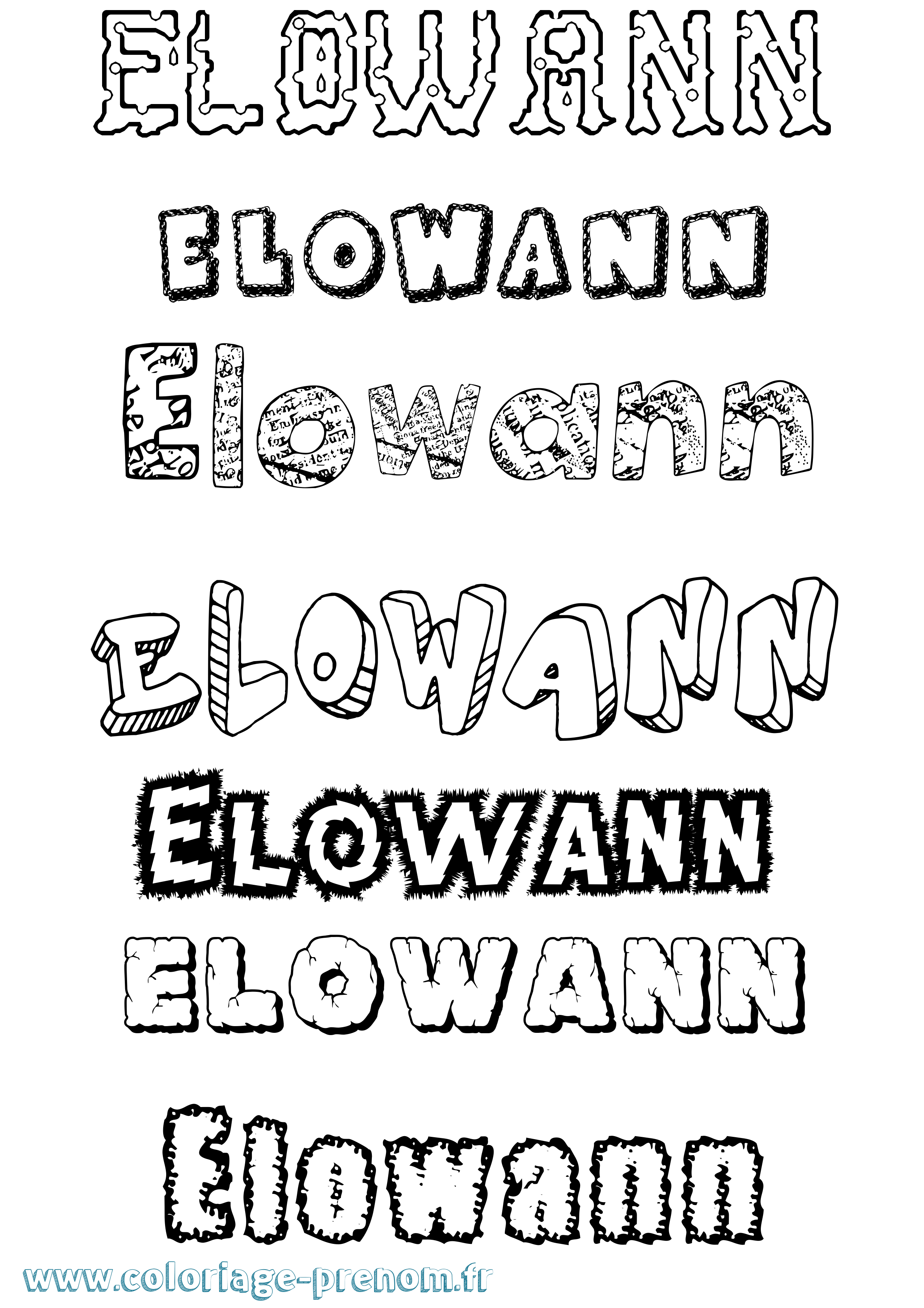 Coloriage prénom Elowann Destructuré