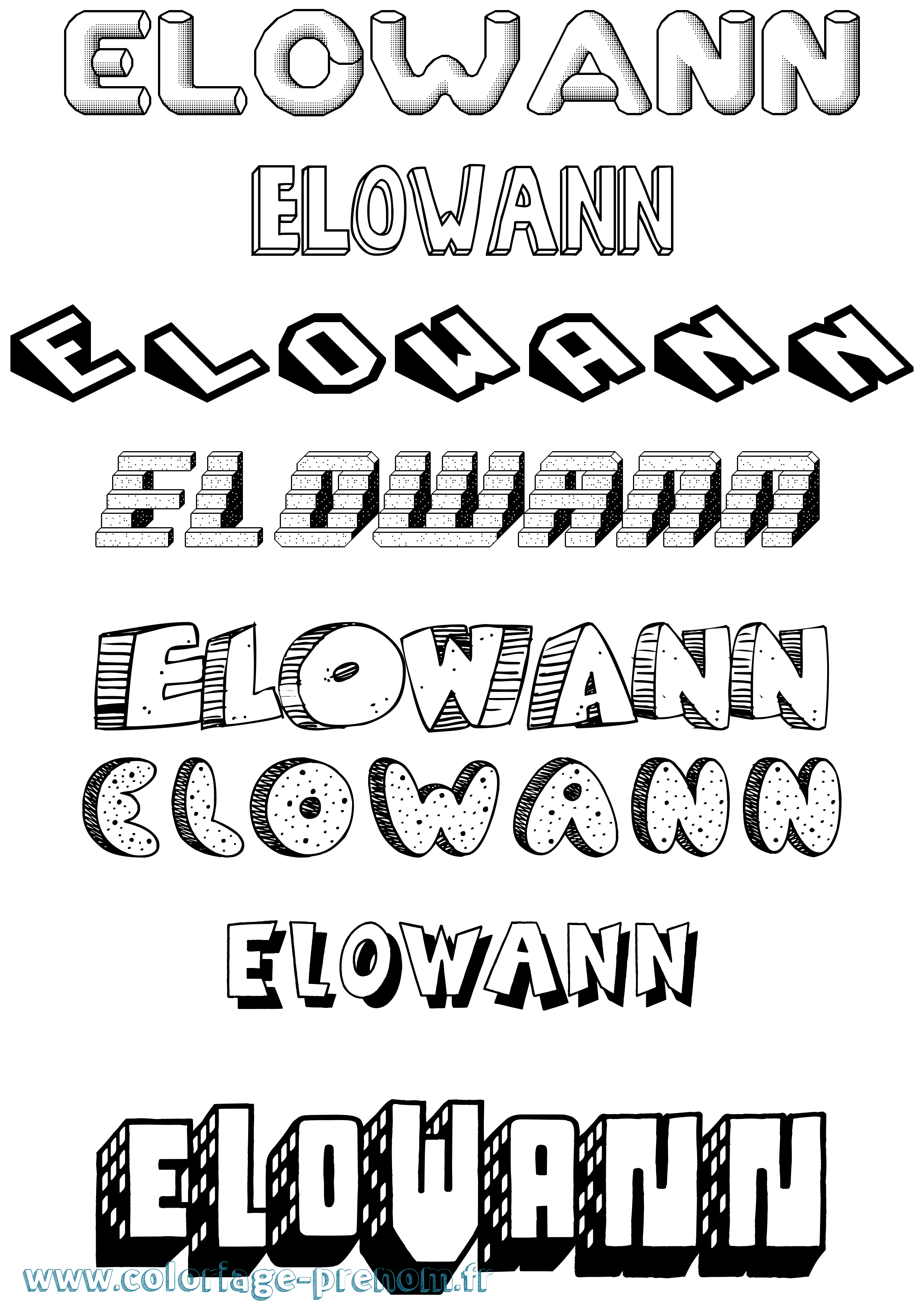 Coloriage prénom Elowann Effet 3D
