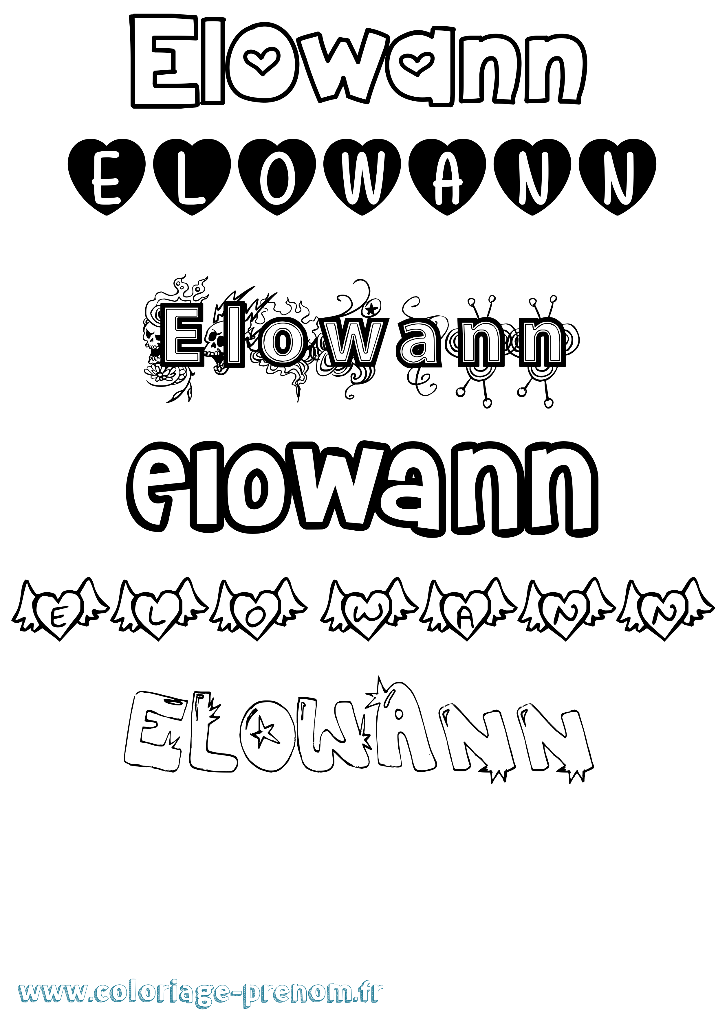 Coloriage prénom Elowann Girly