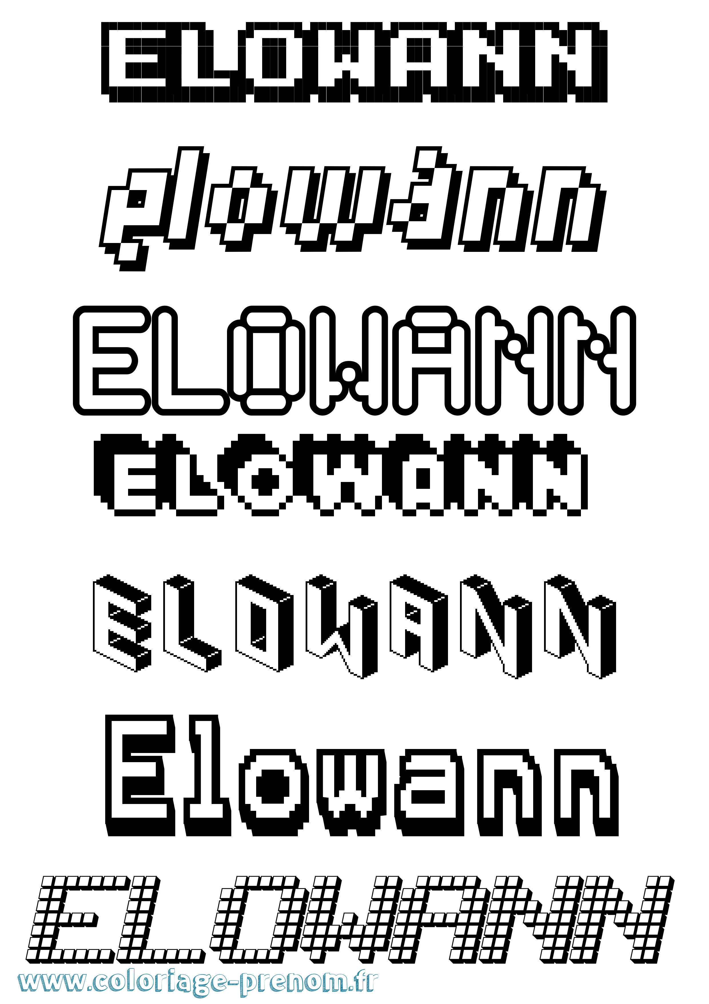 Coloriage prénom Elowann Pixel