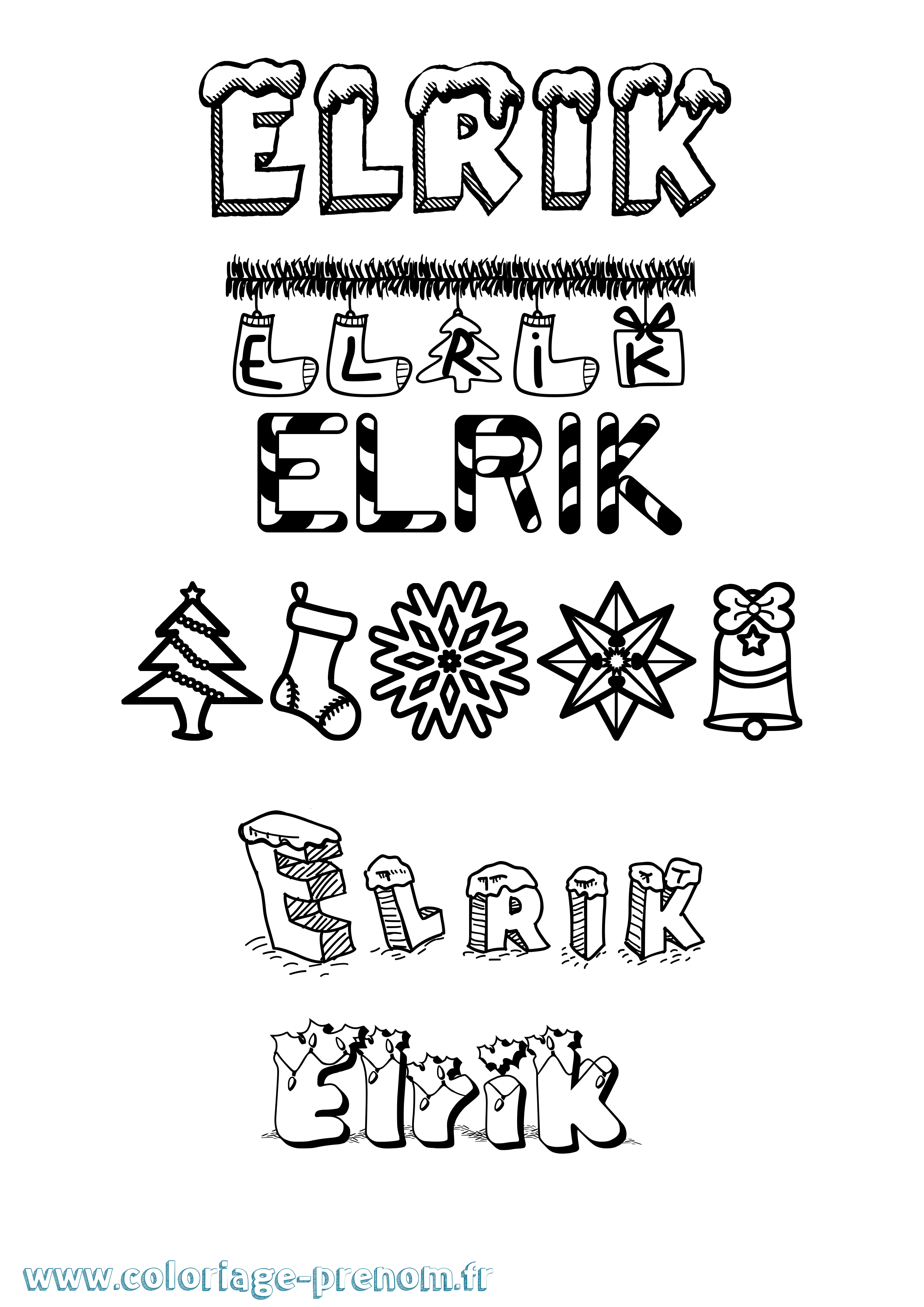 Coloriage prénom Elrik Noël
