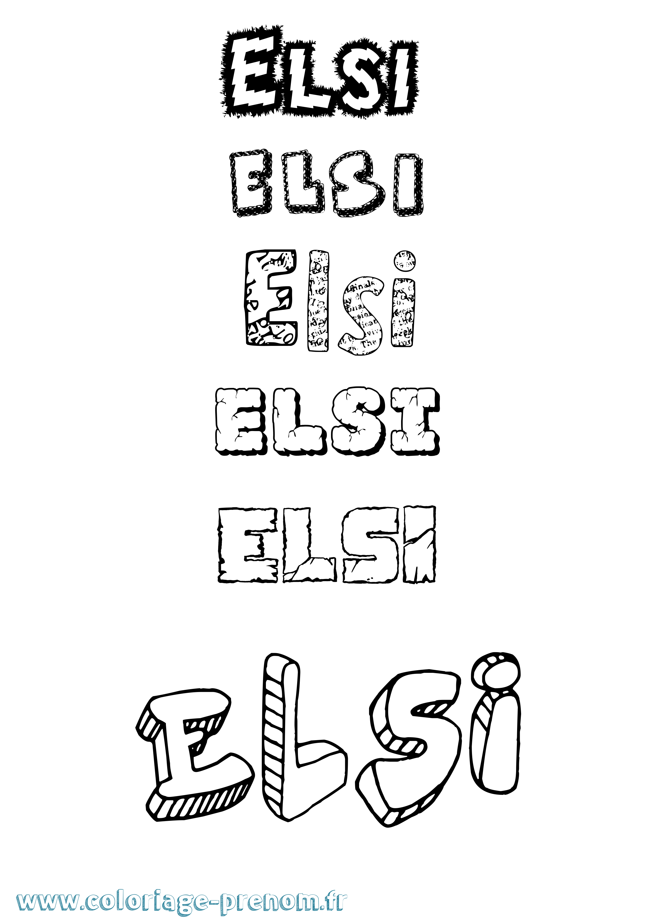 Coloriage Elsi Destructuré Coloriage prénom Elsi Destructuré
