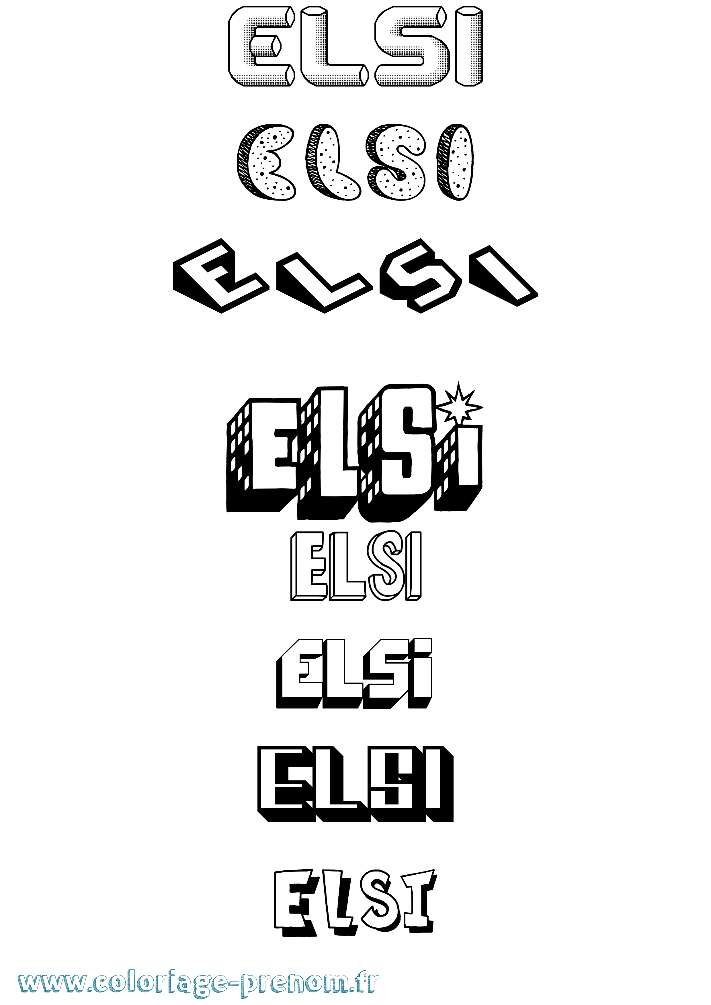 Coloriage Elsi Effet 3D Coloriage prénom Elsi Effet 3D