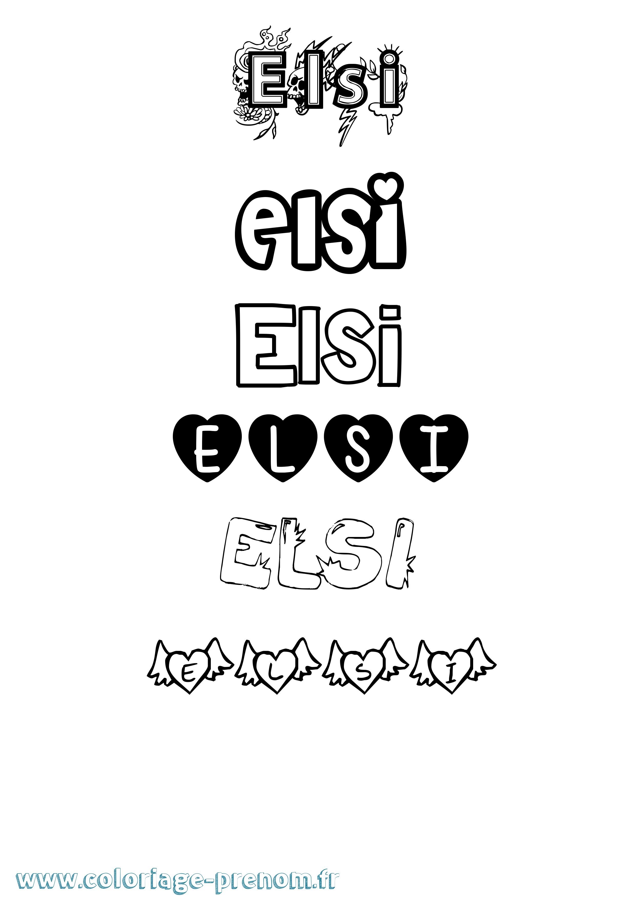 Coloriage Elsi Girly Coloriage prénom Elsi Girly