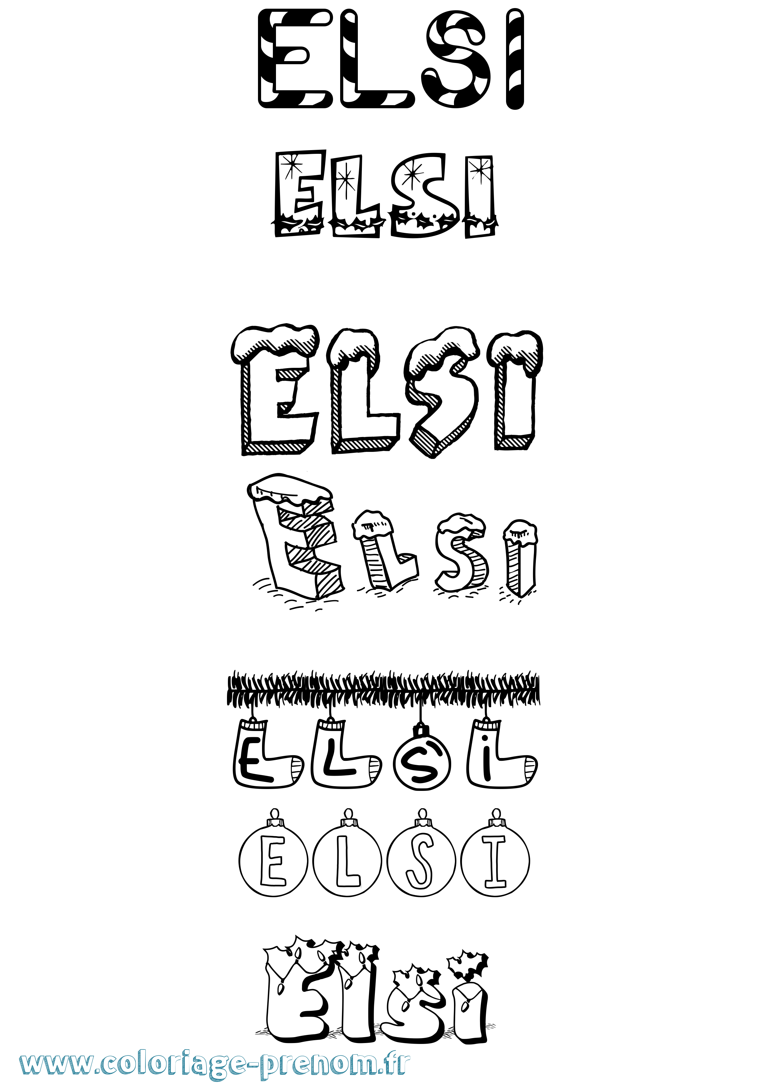 Coloriage Elsi Noël Coloriage prénom Elsi Noël