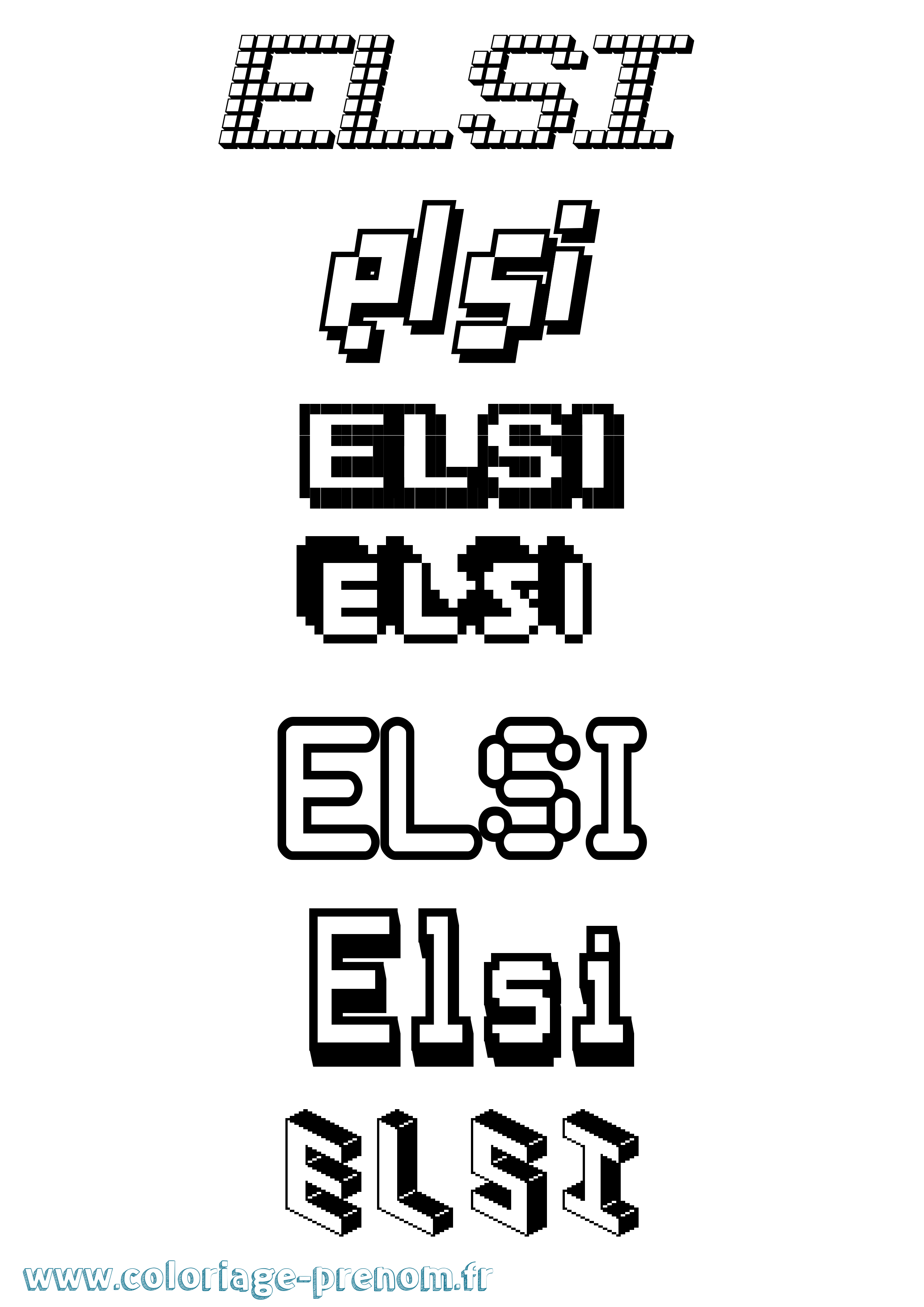 Coloriage prénom Elsi Pixel