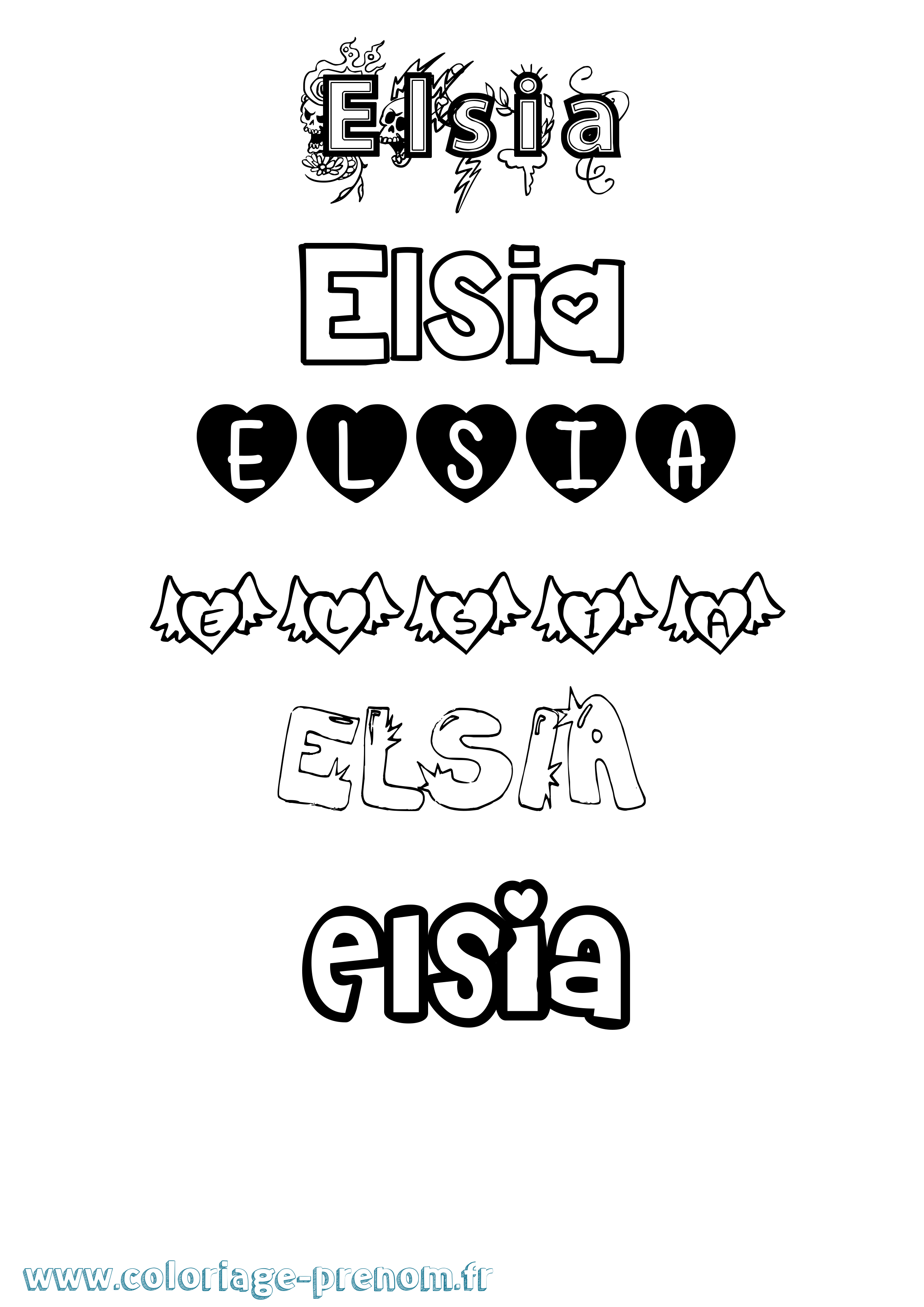 Coloriage prénom Elsia Girly