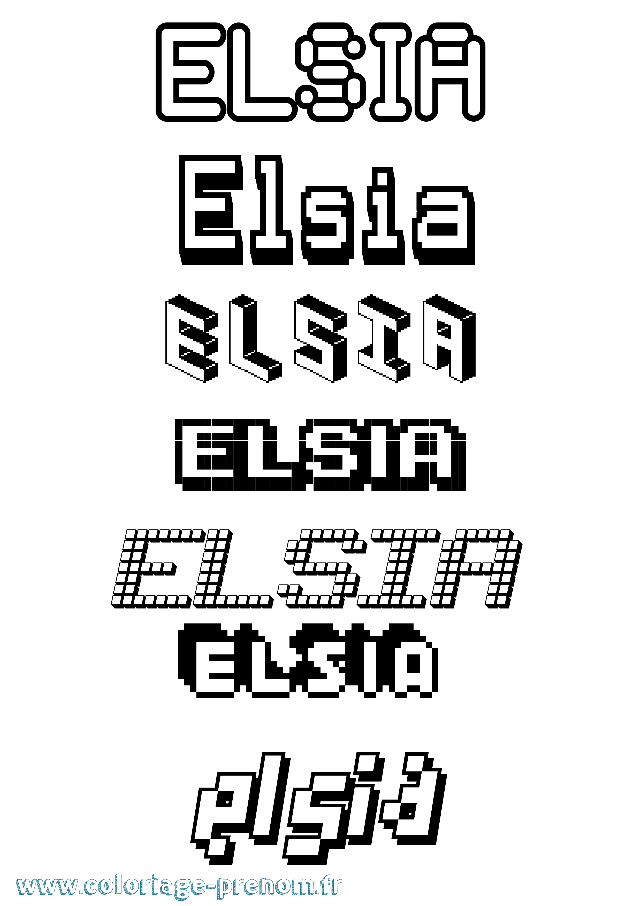 Coloriage prénom Elsia Pixel