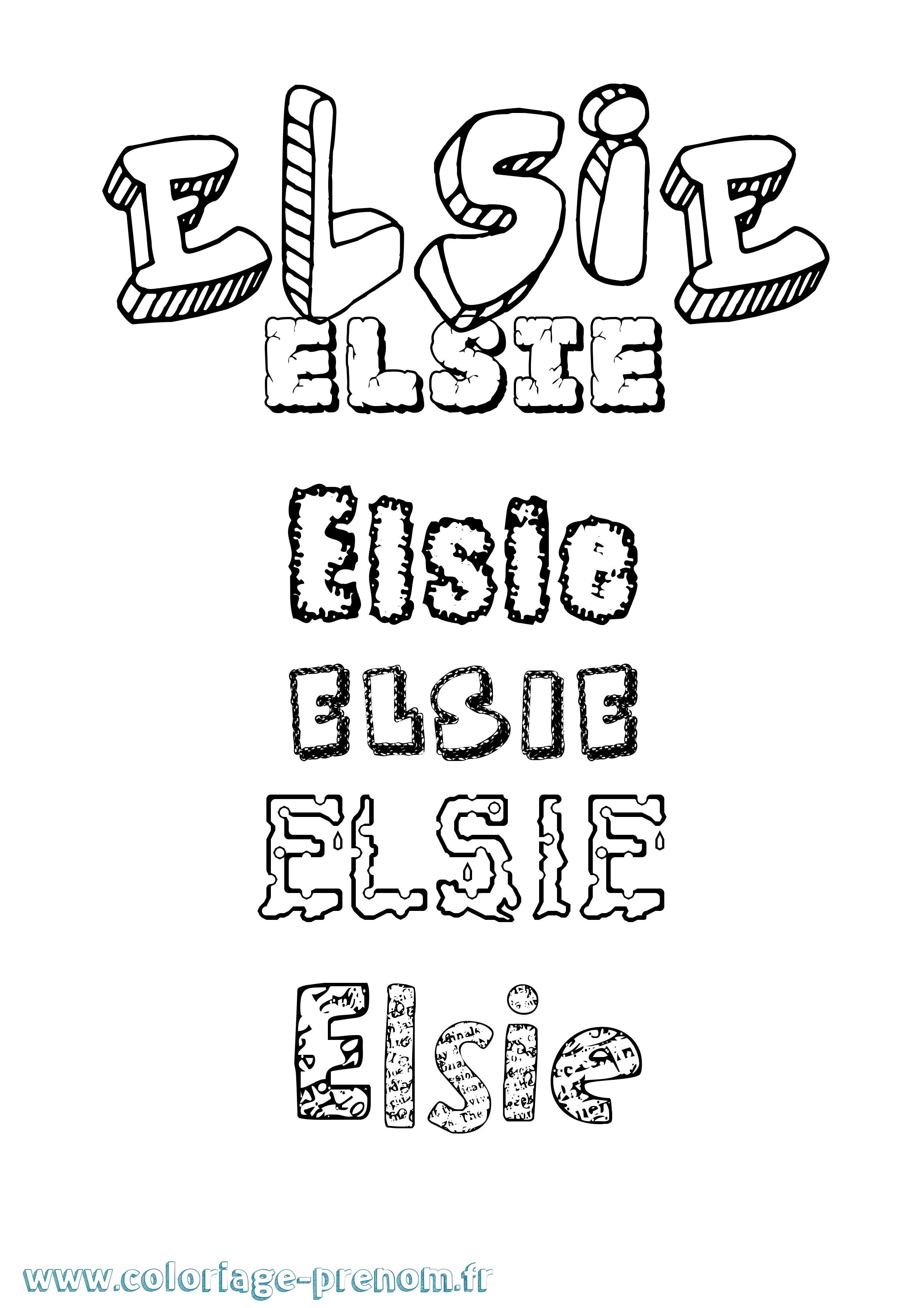 Coloriage prénom Elsie Destructuré