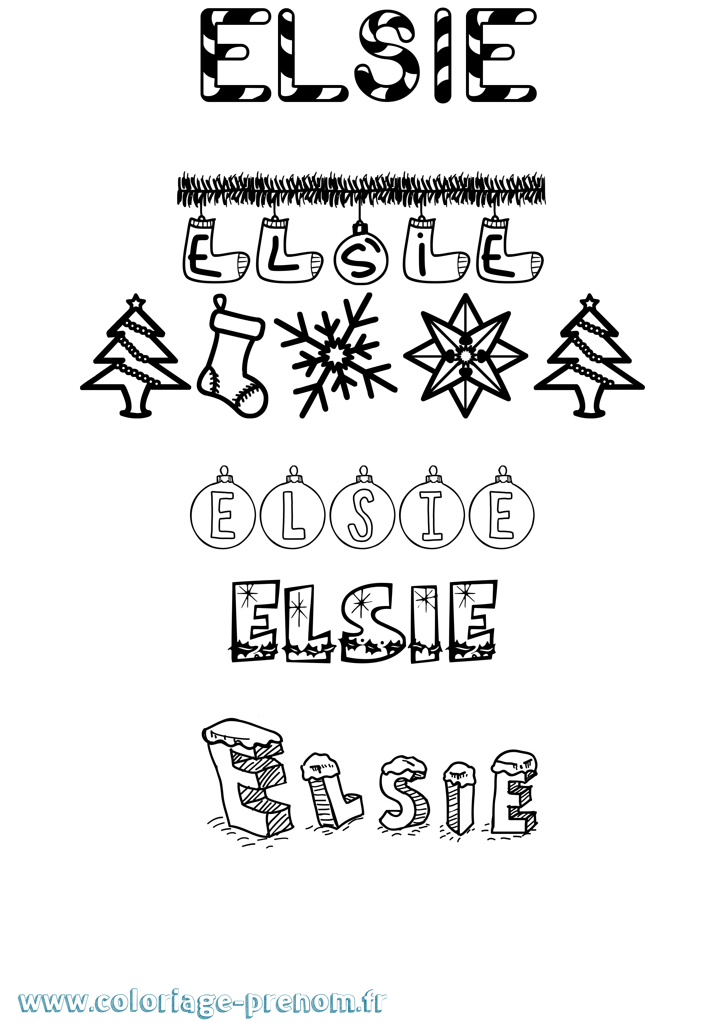 Coloriage prénom Elsie Noël