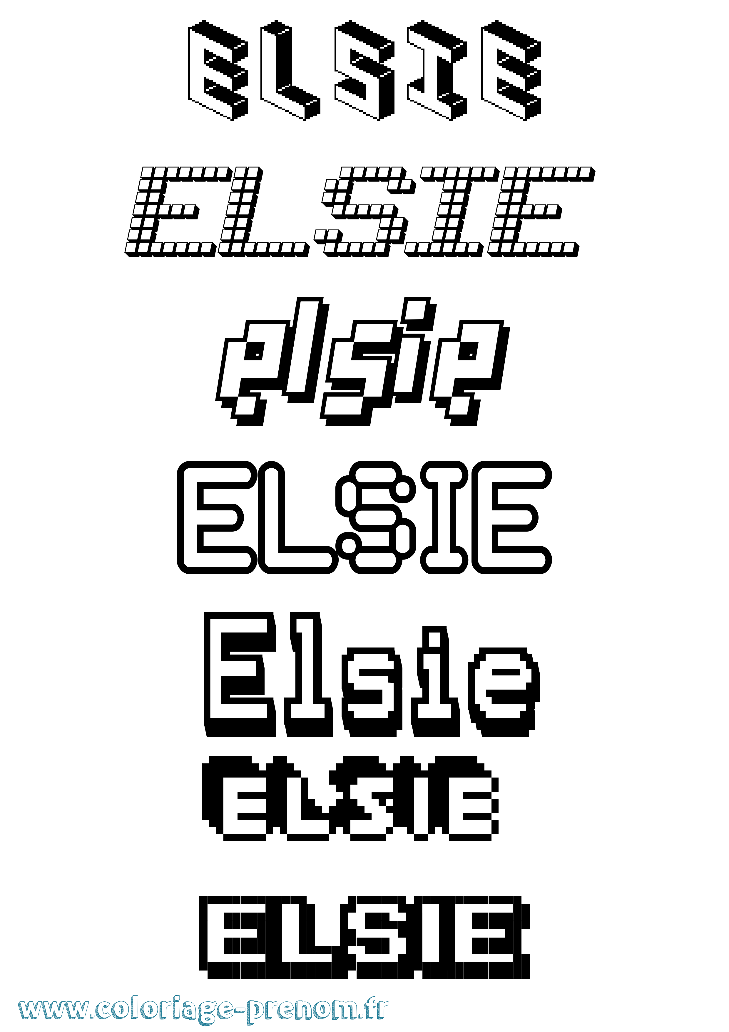 Coloriage prénom Elsie Pixel