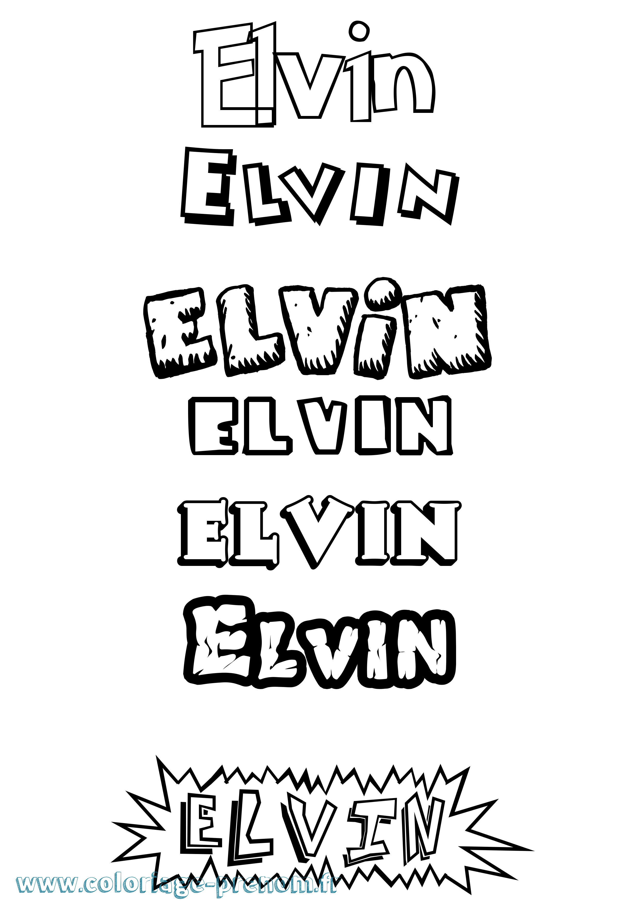 Coloriage Elvin Dessin Animé Coloriage prénom Elvin Dessin Animé