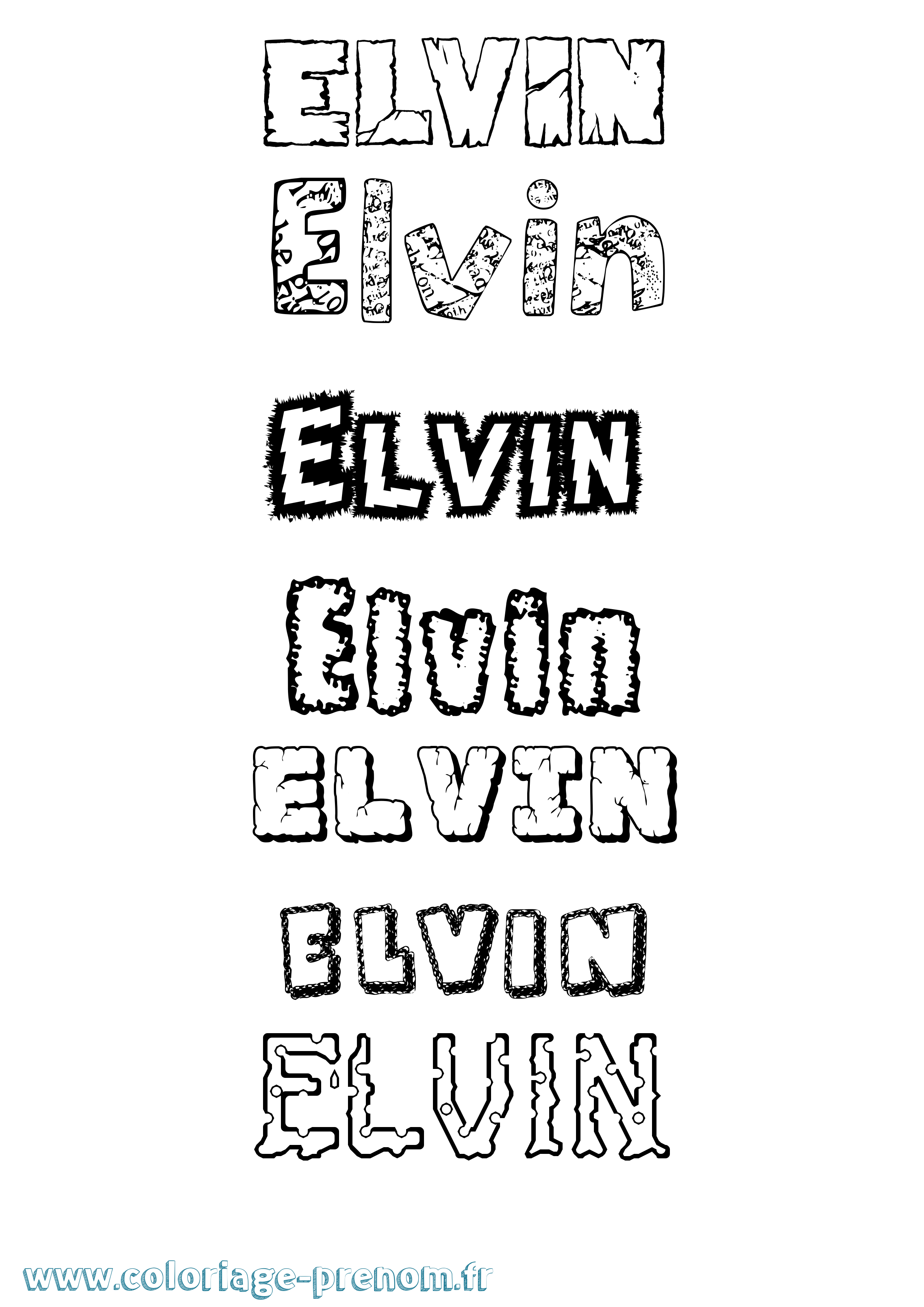 Coloriage Elvin Destructuré Coloriage prénom Elvin Destructuré