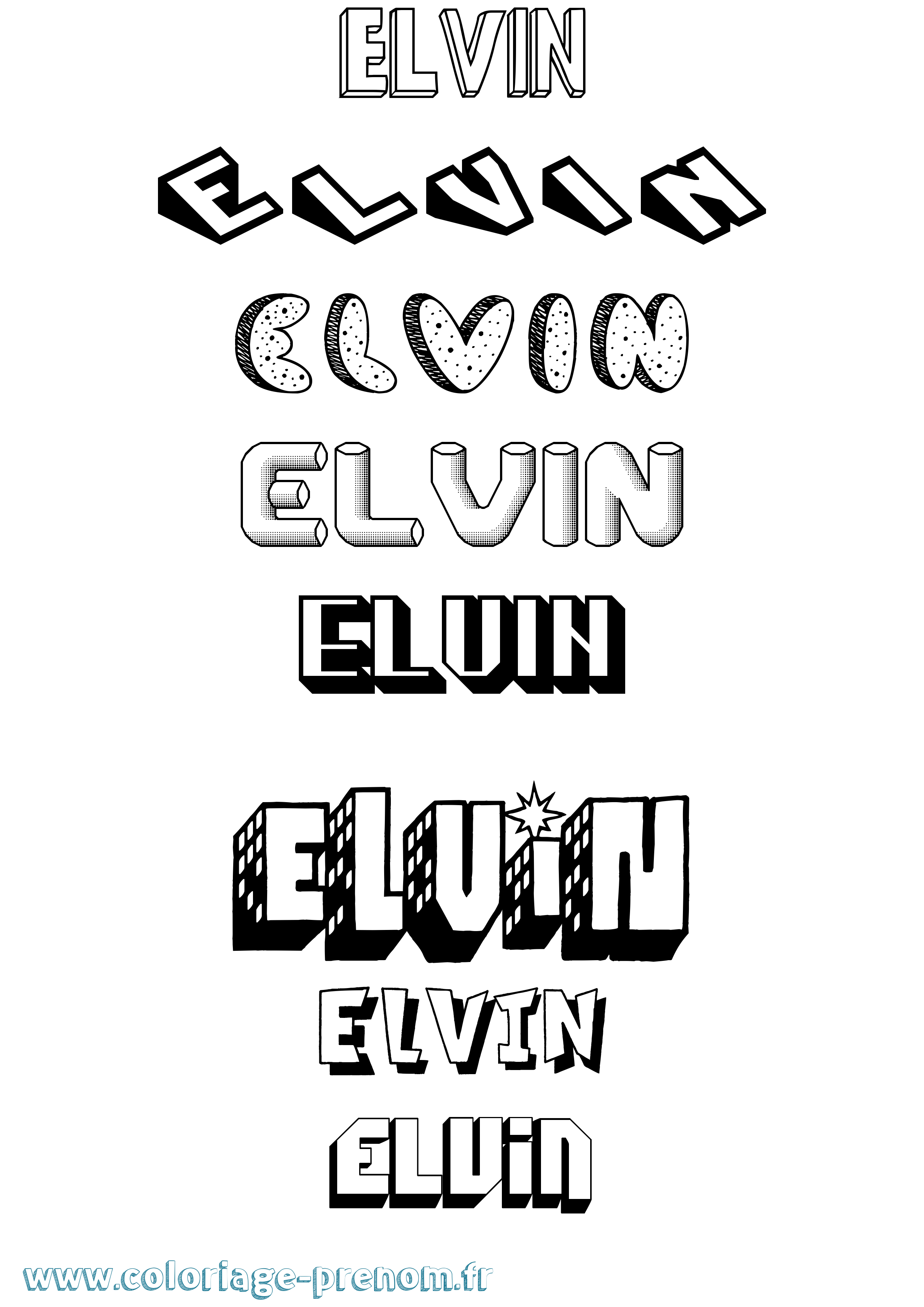 Coloriage Elvin Effet 3D Coloriage prénom Elvin Effet 3D