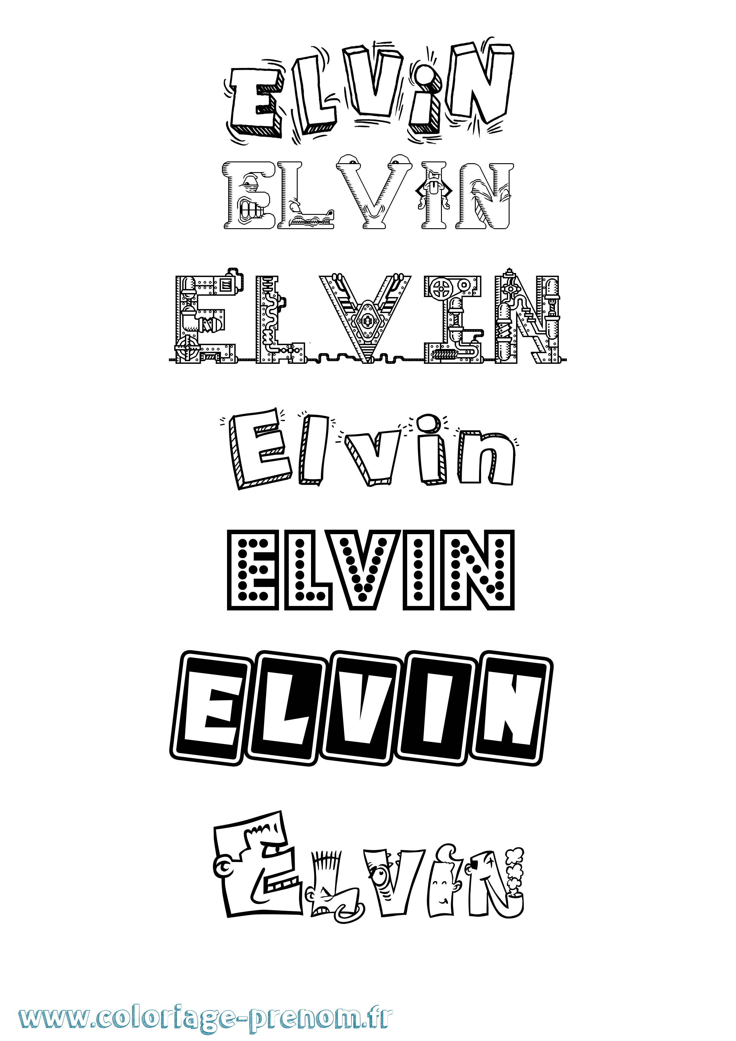 Coloriage Elvin Fun Coloriage prénom Elvin Fun