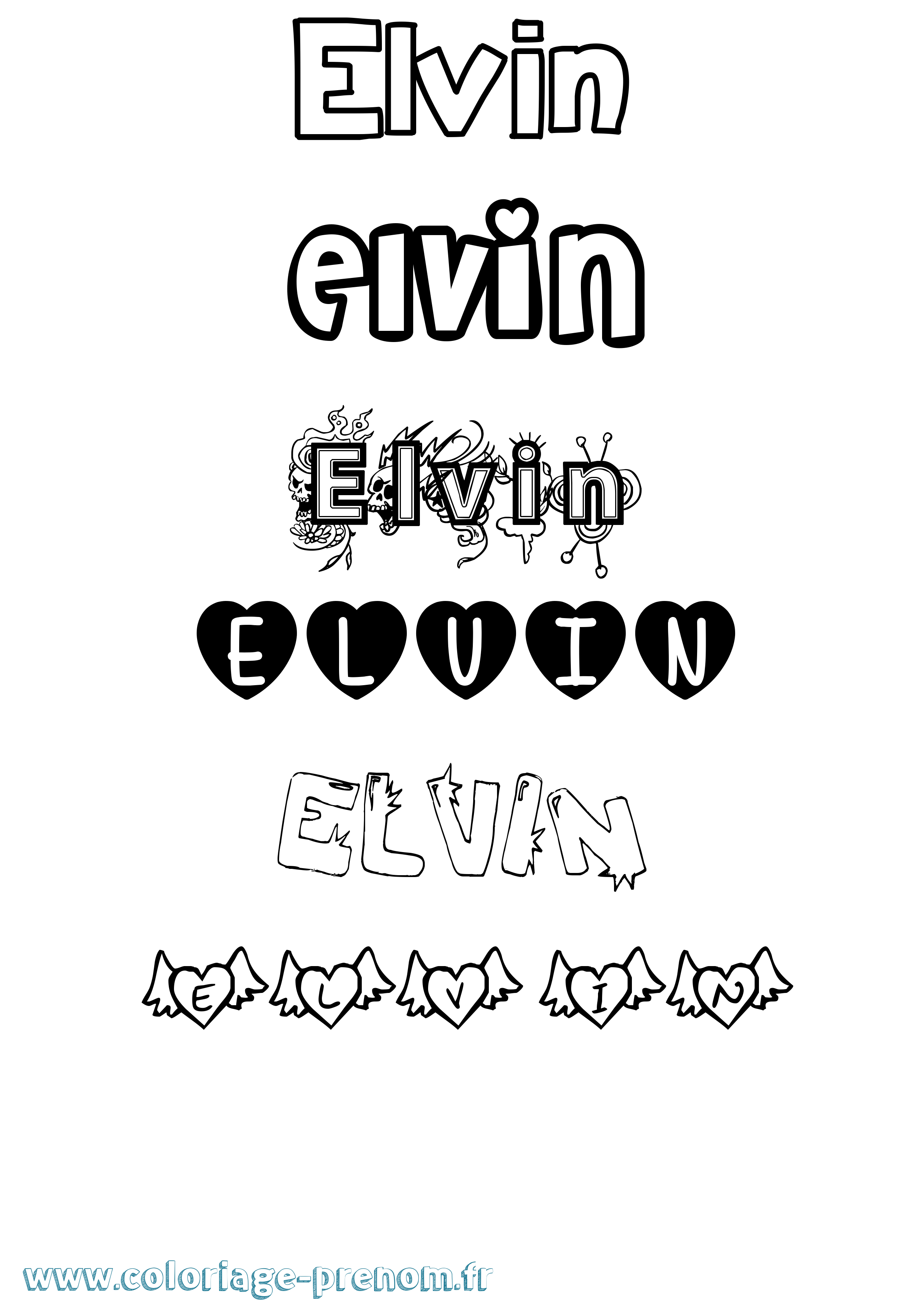 Coloriage Elvin Girly Coloriage prénom Elvin Girly