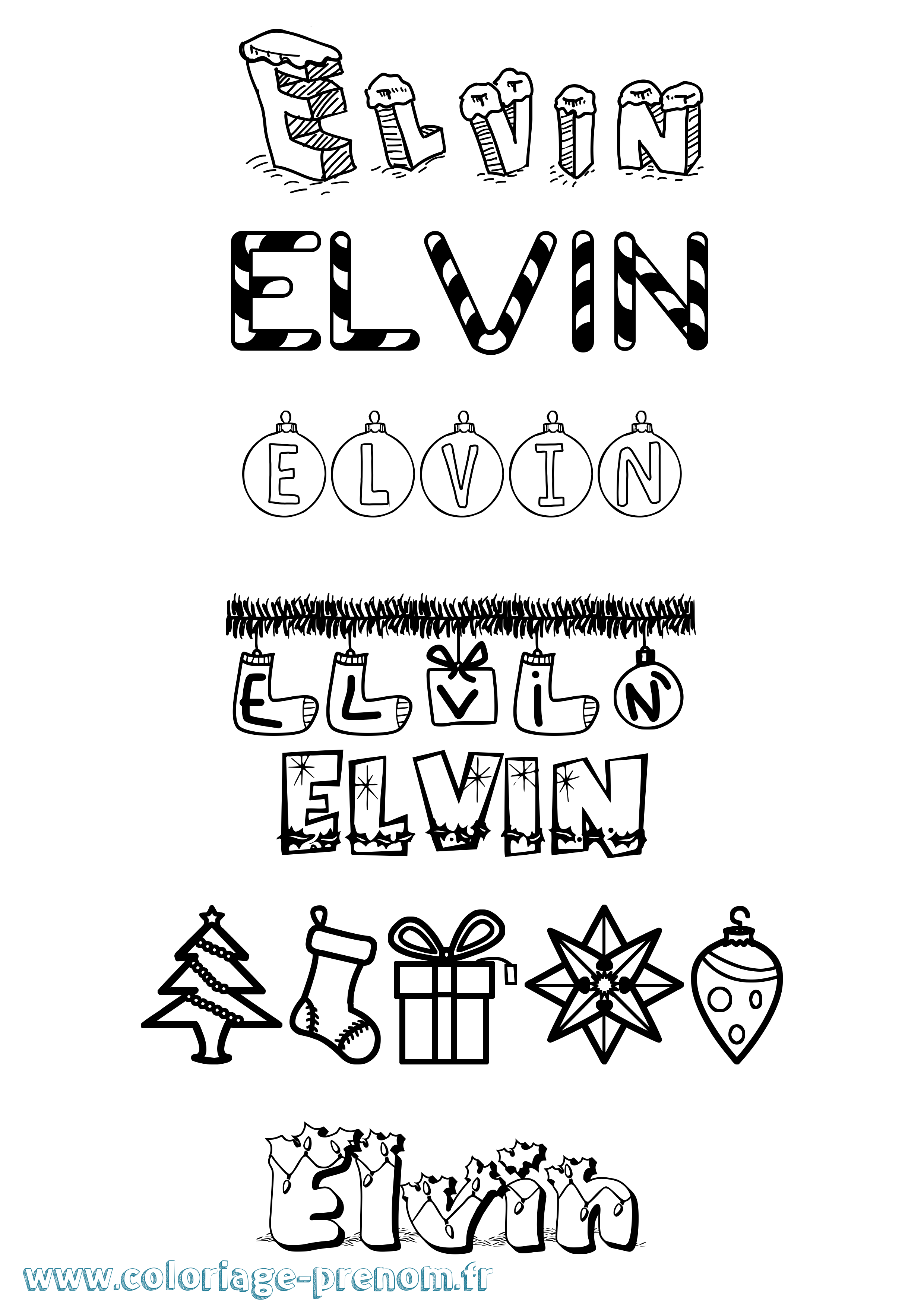 Coloriage Elvin Noël Coloriage prénom Elvin Noël