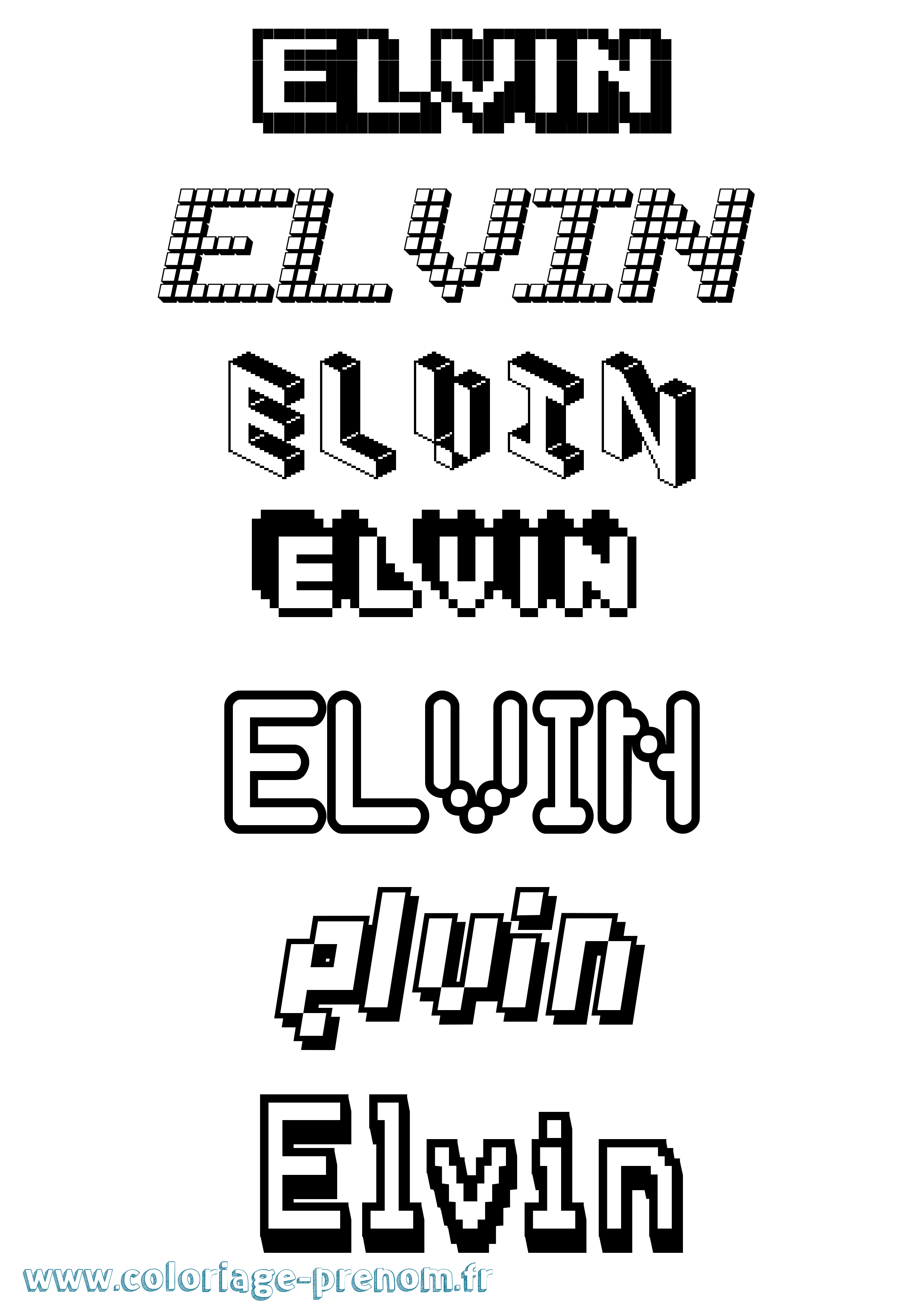 Coloriage Elvin Pixel Coloriage prénom Elvin Pixel