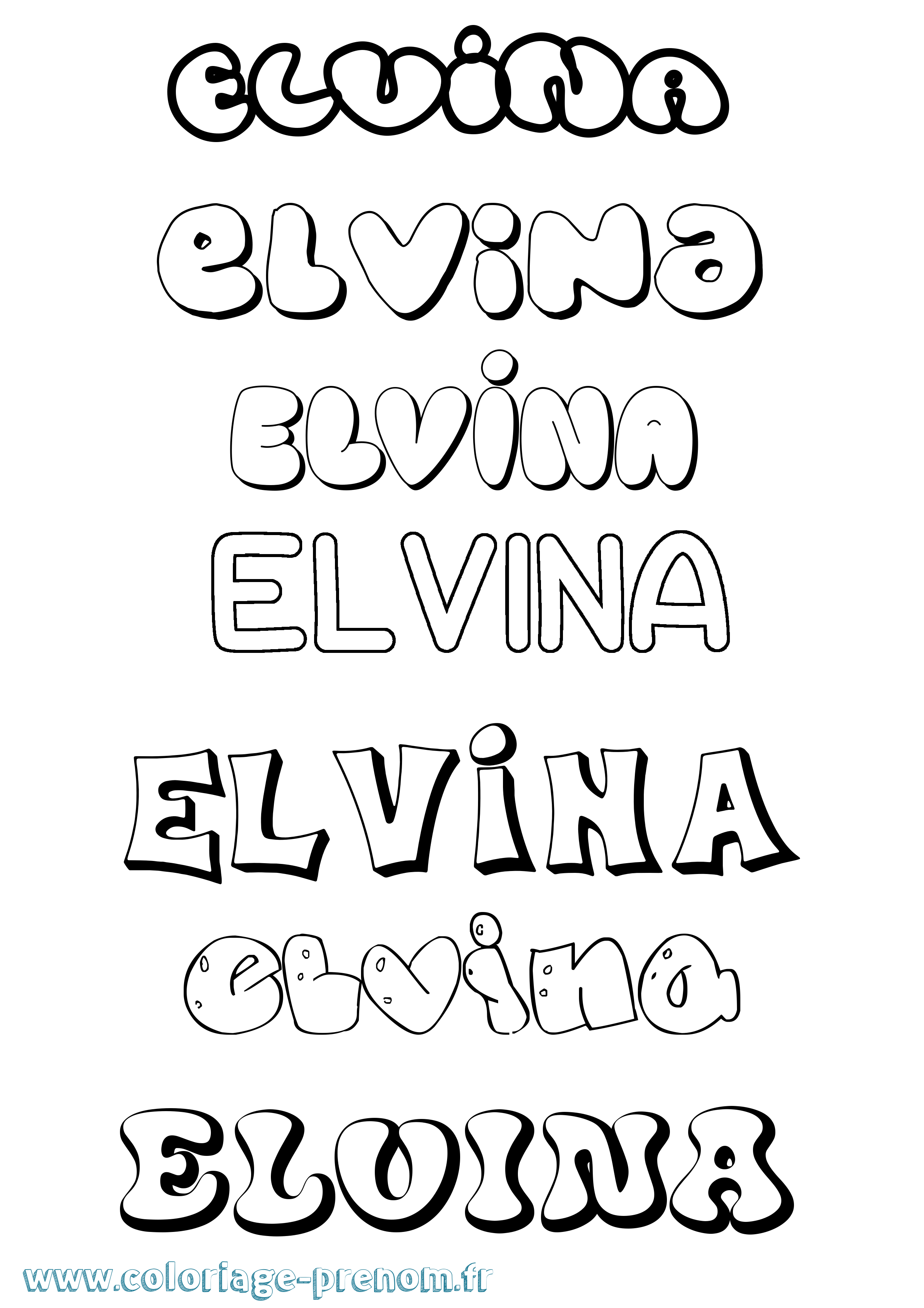 Coloriage prénom Elvina Bubble