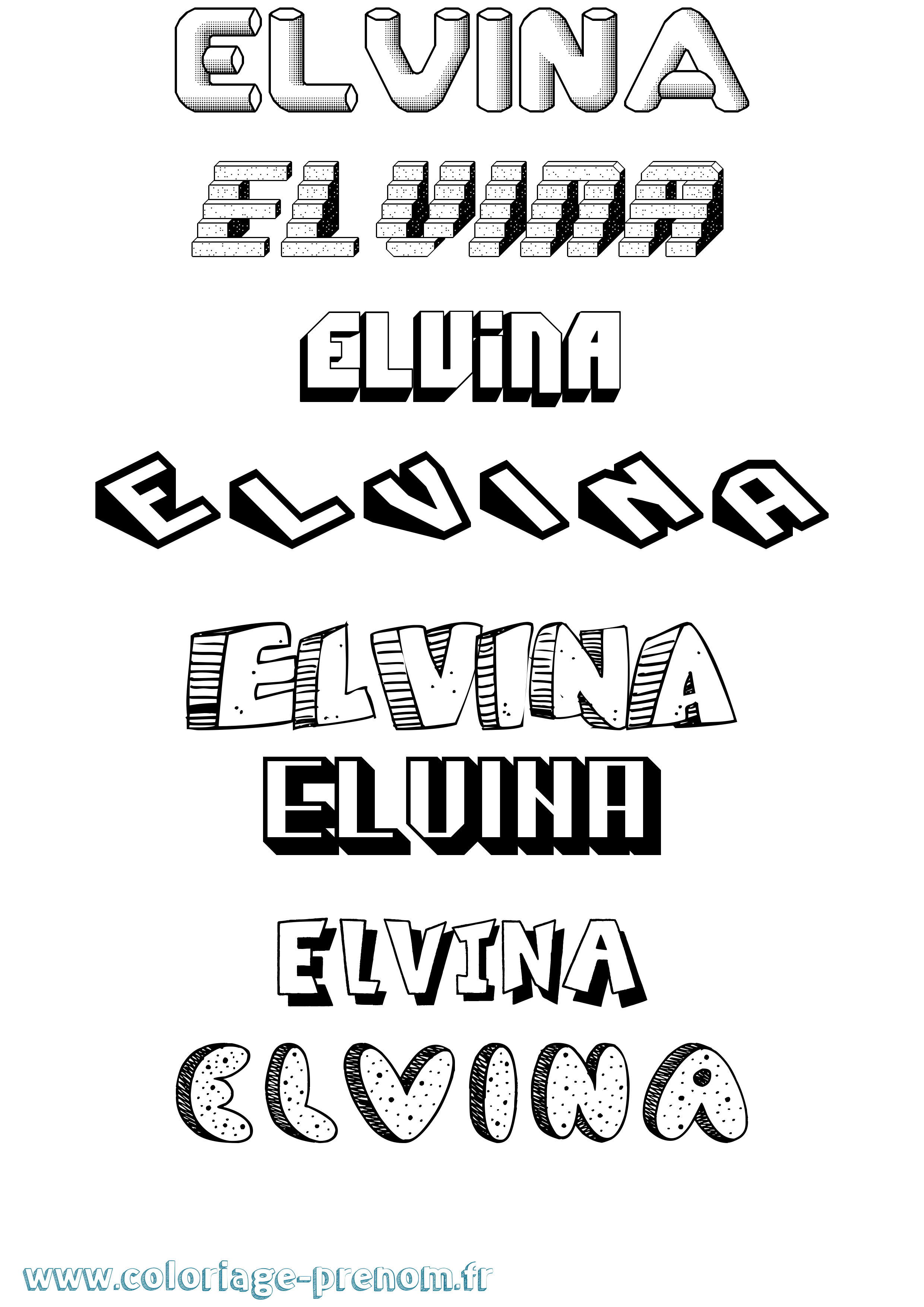 Coloriage prénom Elvina Effet 3D