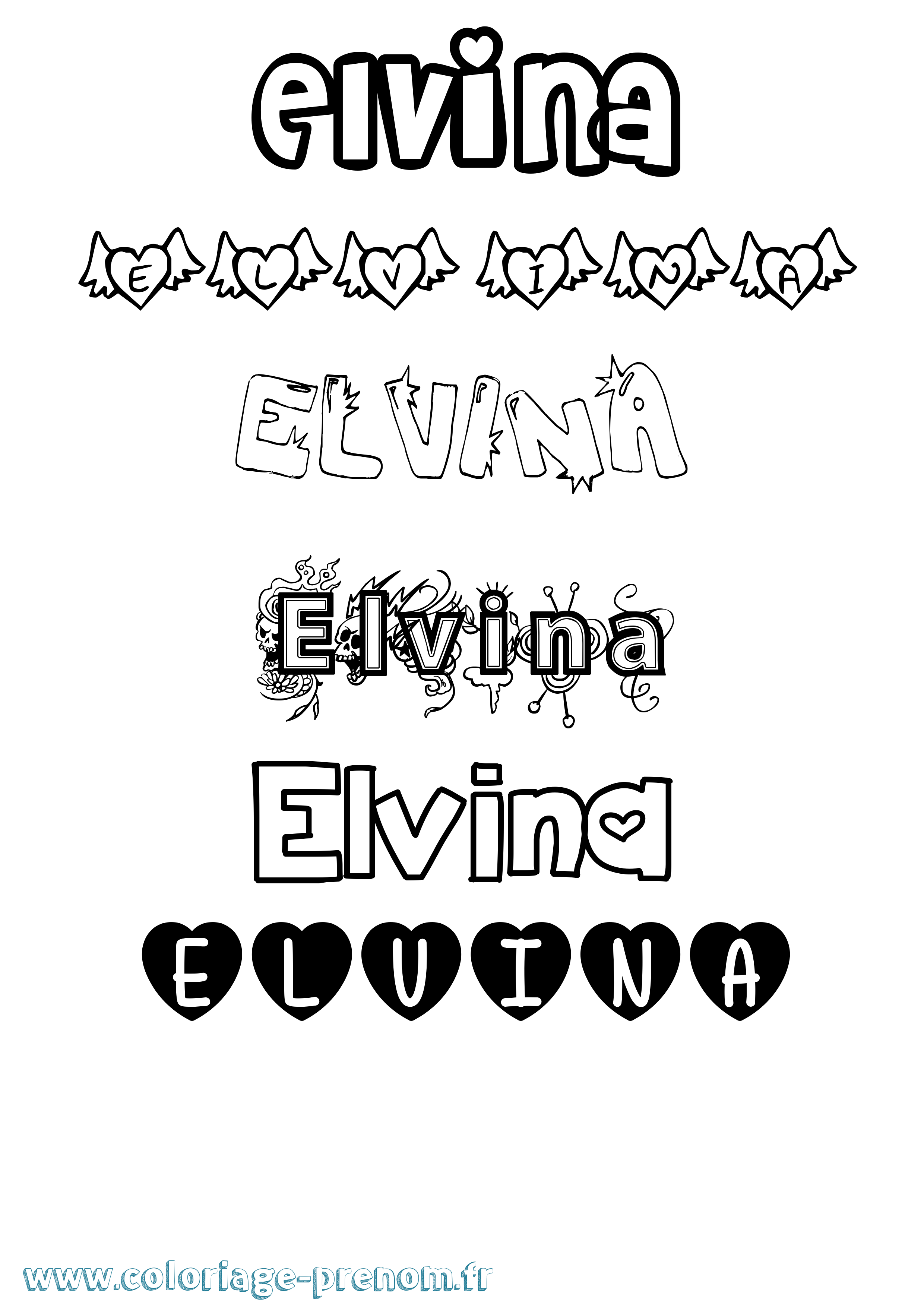 Coloriage prénom Elvina Girly