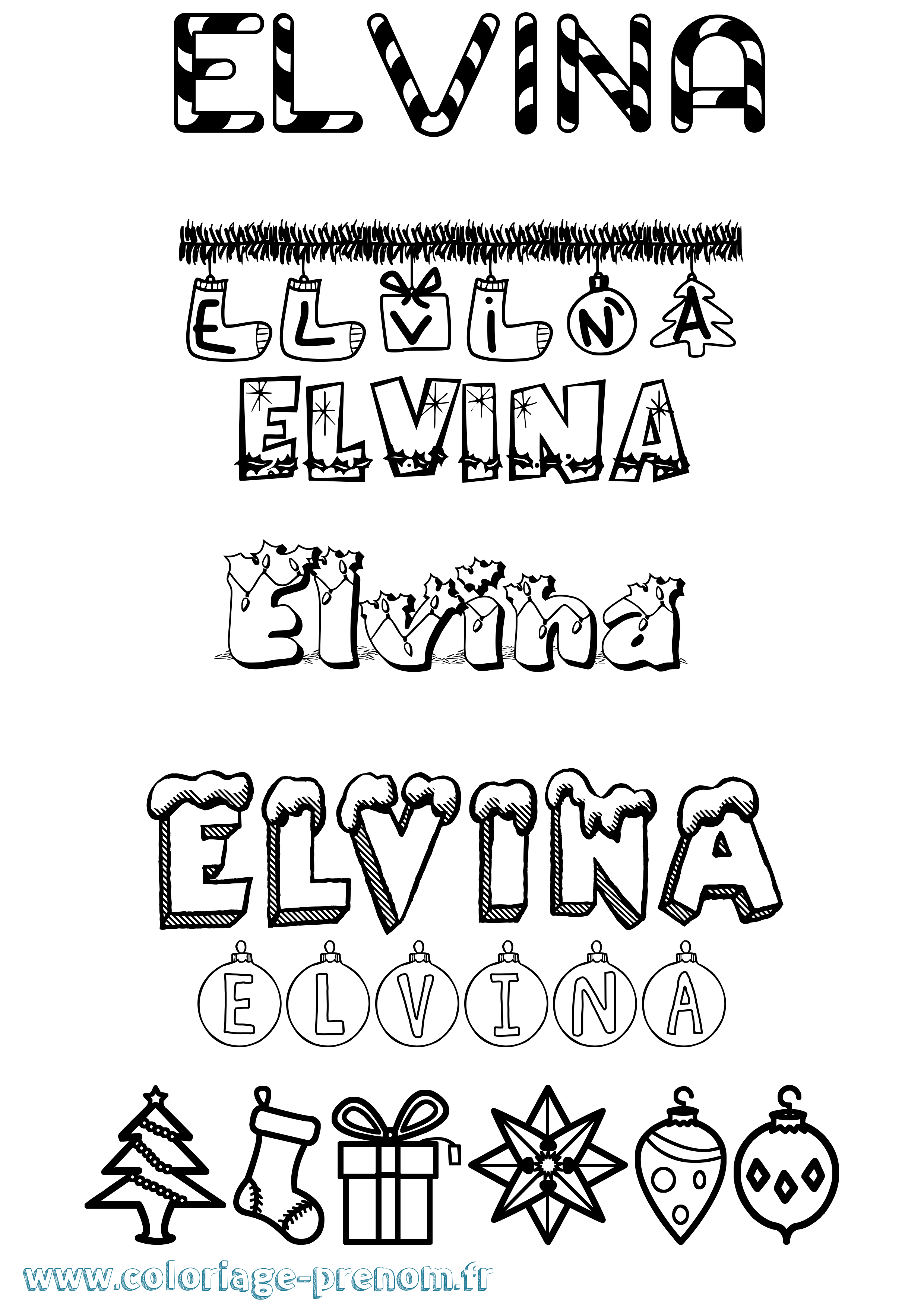 Coloriage prénom Elvina Noël