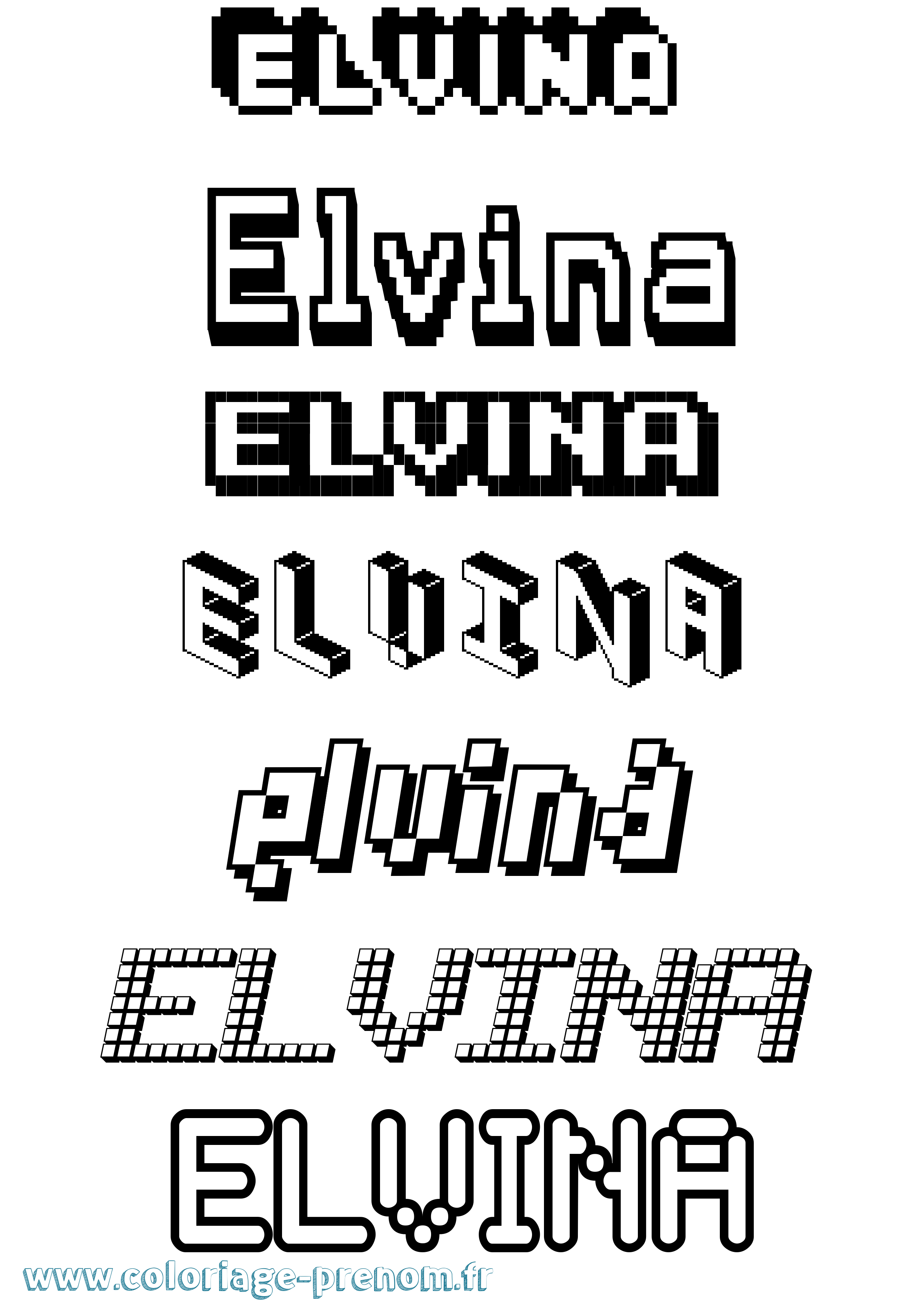 Coloriage prénom Elvina Pixel