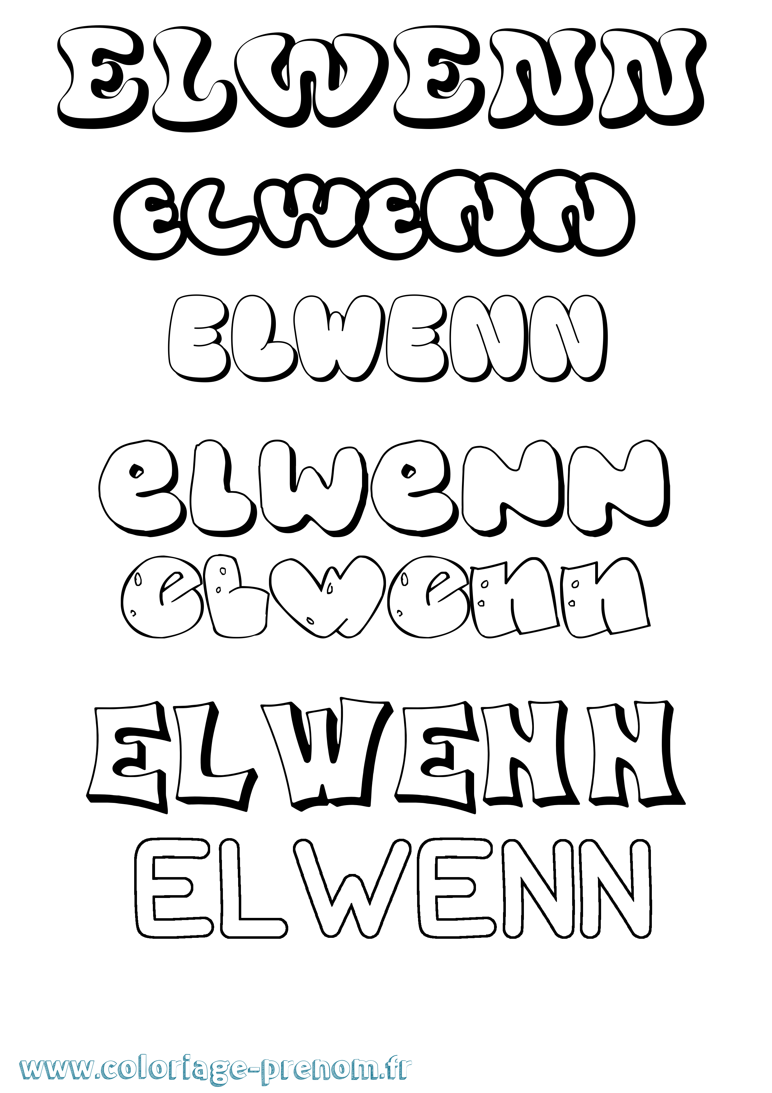 Coloriage prénom Elwenn Bubble
