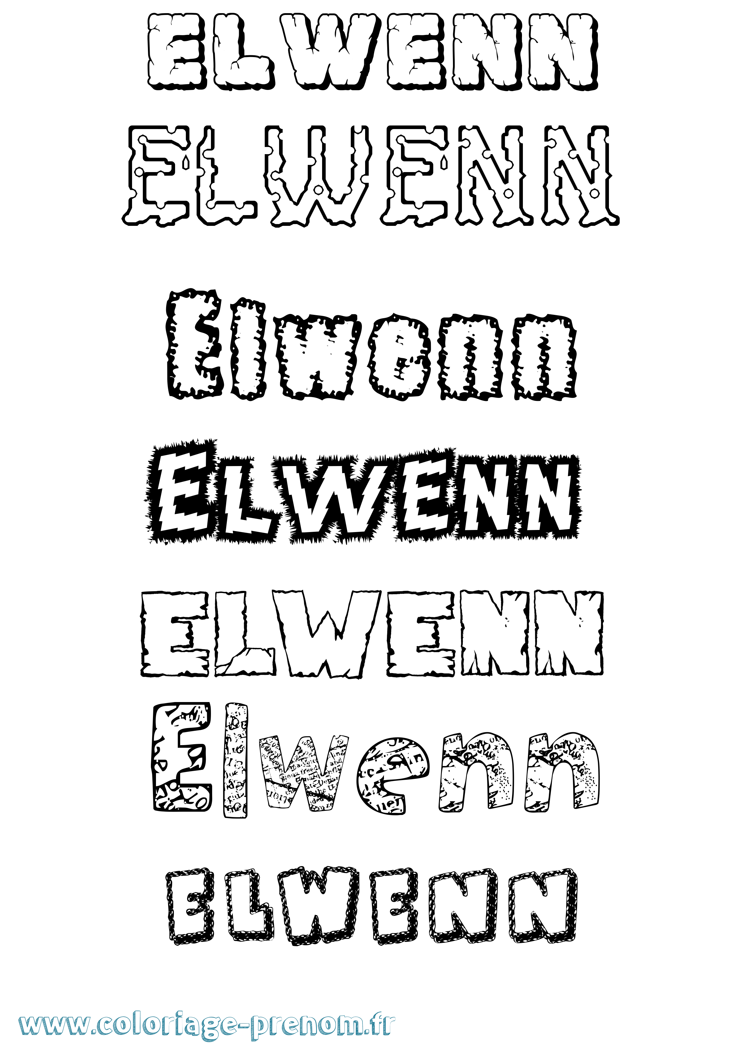 Coloriage prénom Elwenn Destructuré