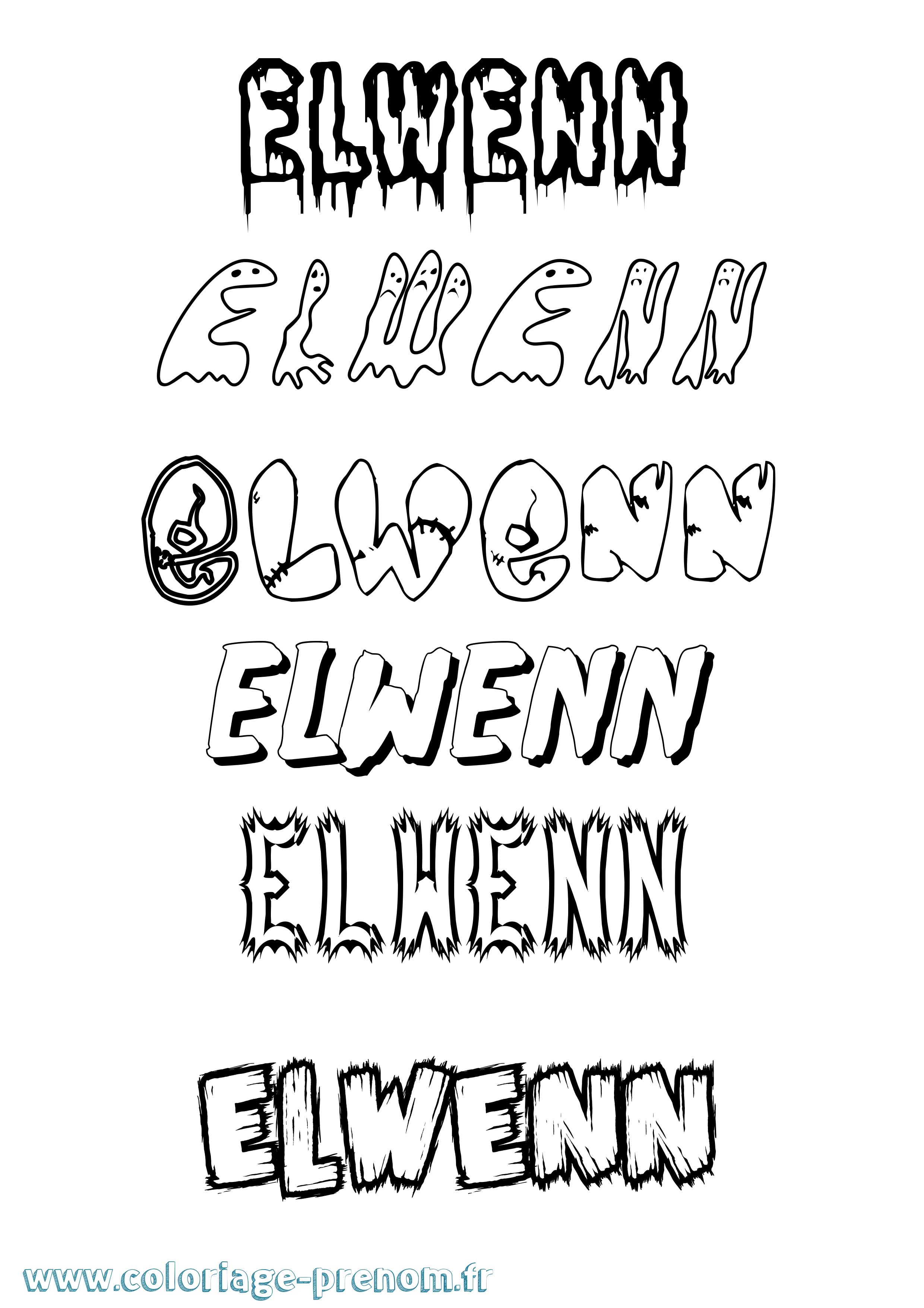 Coloriage prénom Elwenn Frisson