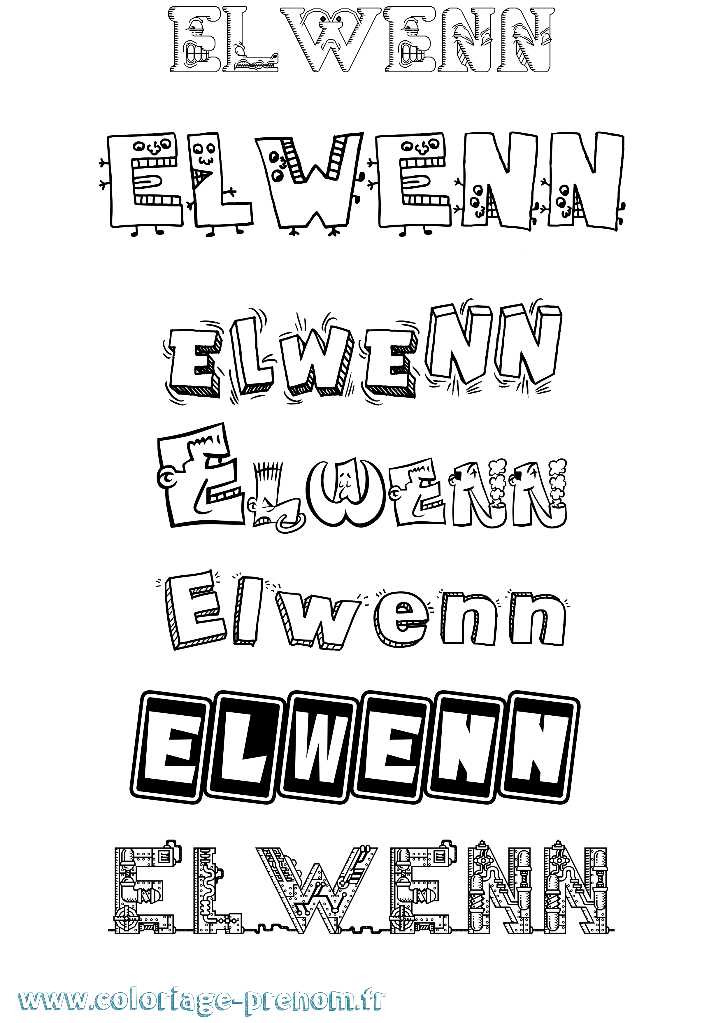 Coloriage prénom Elwenn Fun