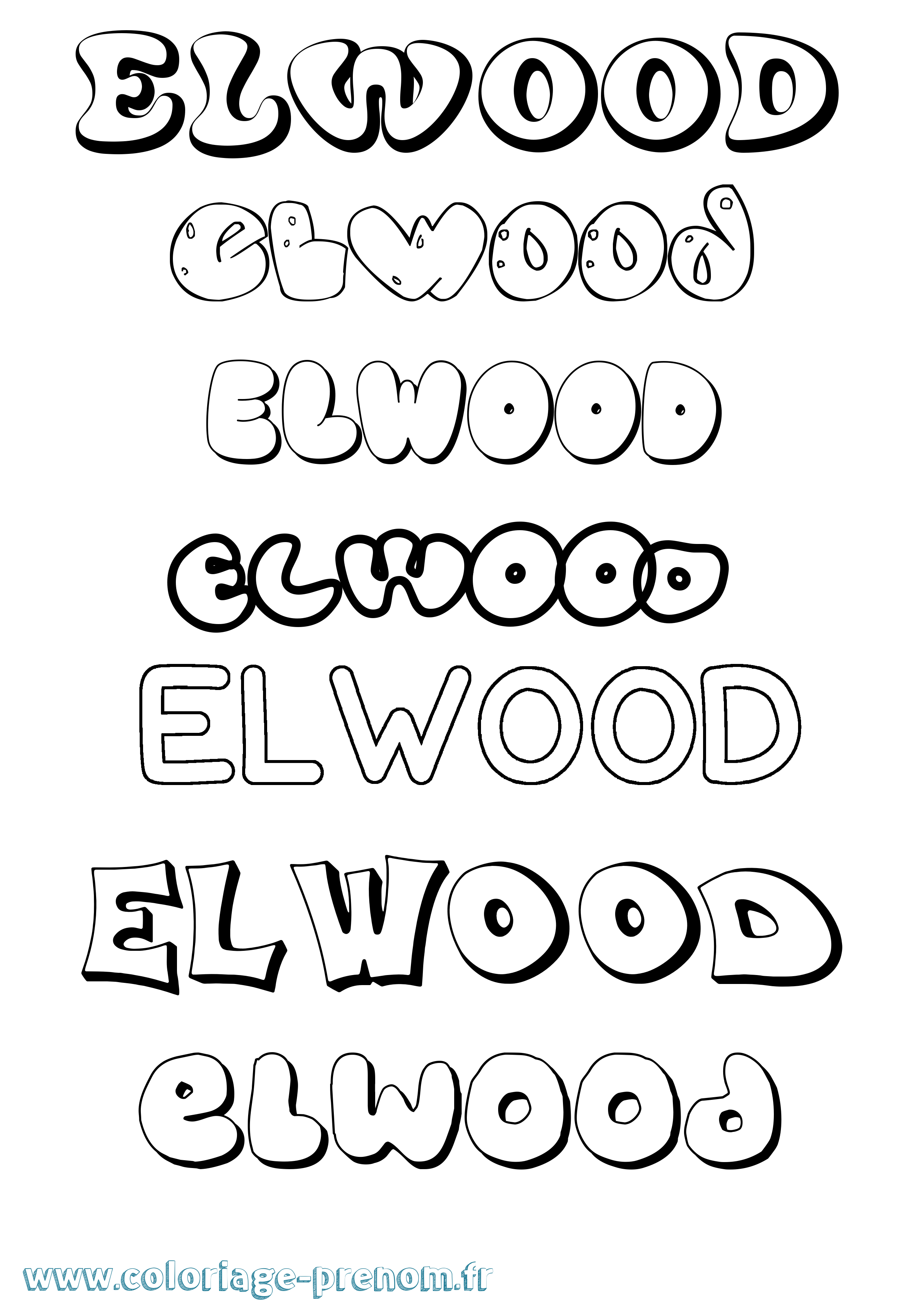 Coloriage prénom Elwood Bubble