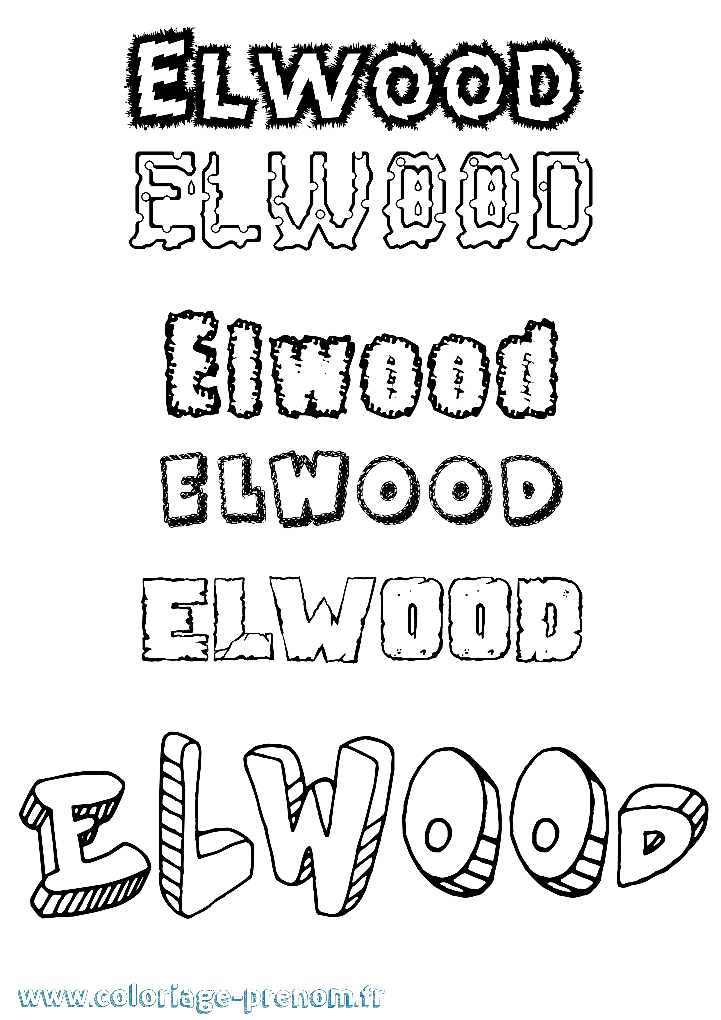 Coloriage prénom Elwood Destructuré