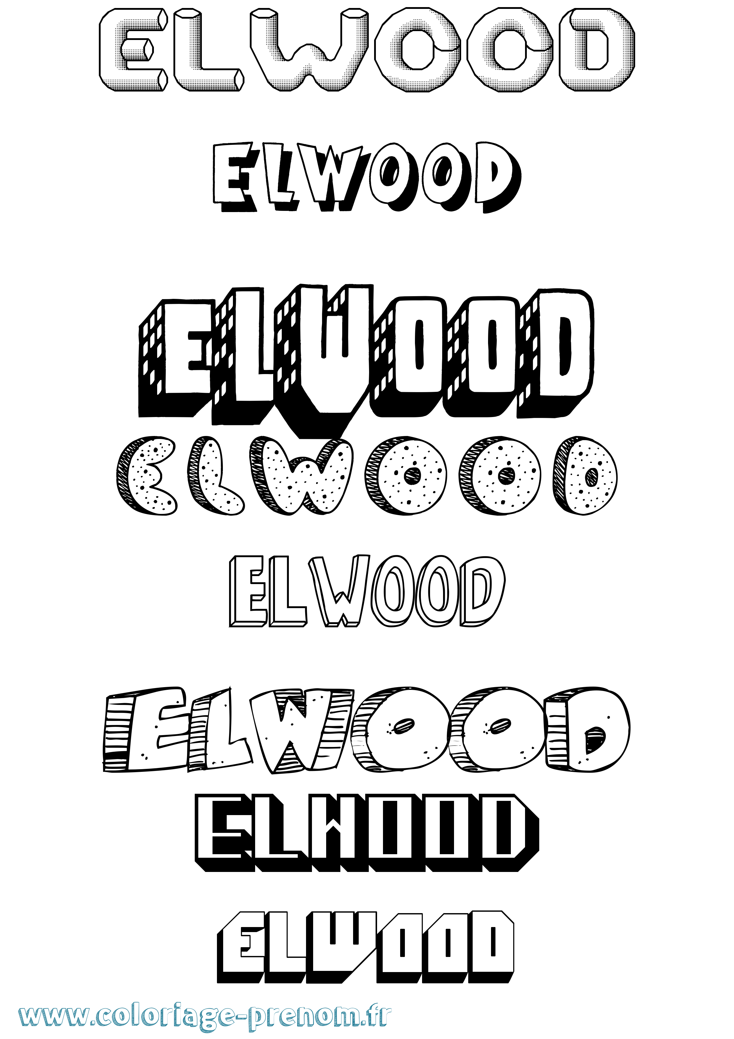 Coloriage prénom Elwood Effet 3D