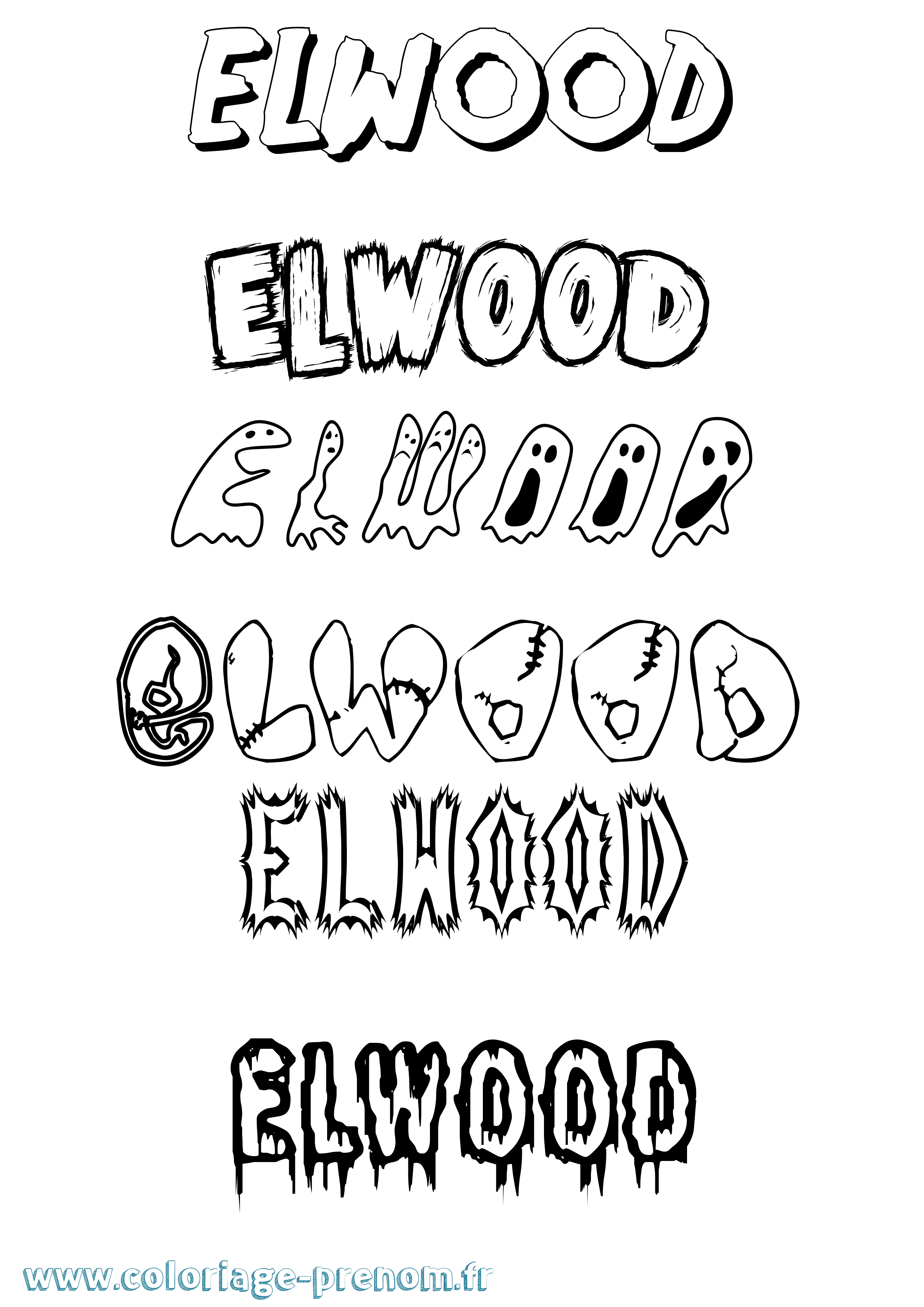 Coloriage prénom Elwood Frisson