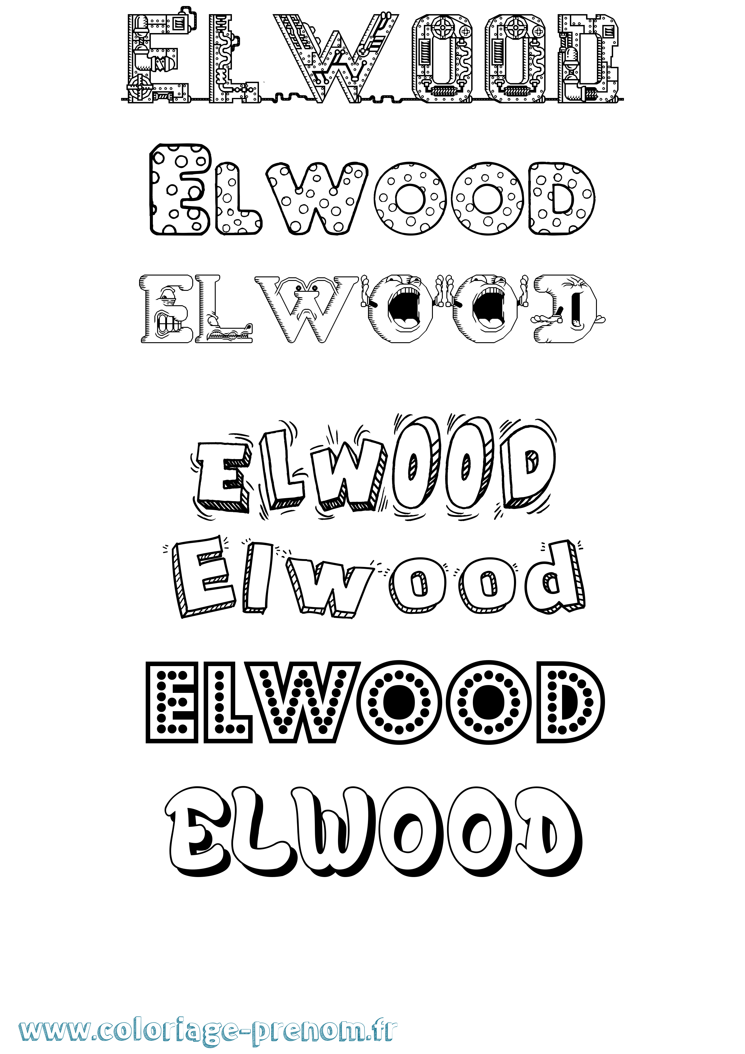 Coloriage prénom Elwood Fun
