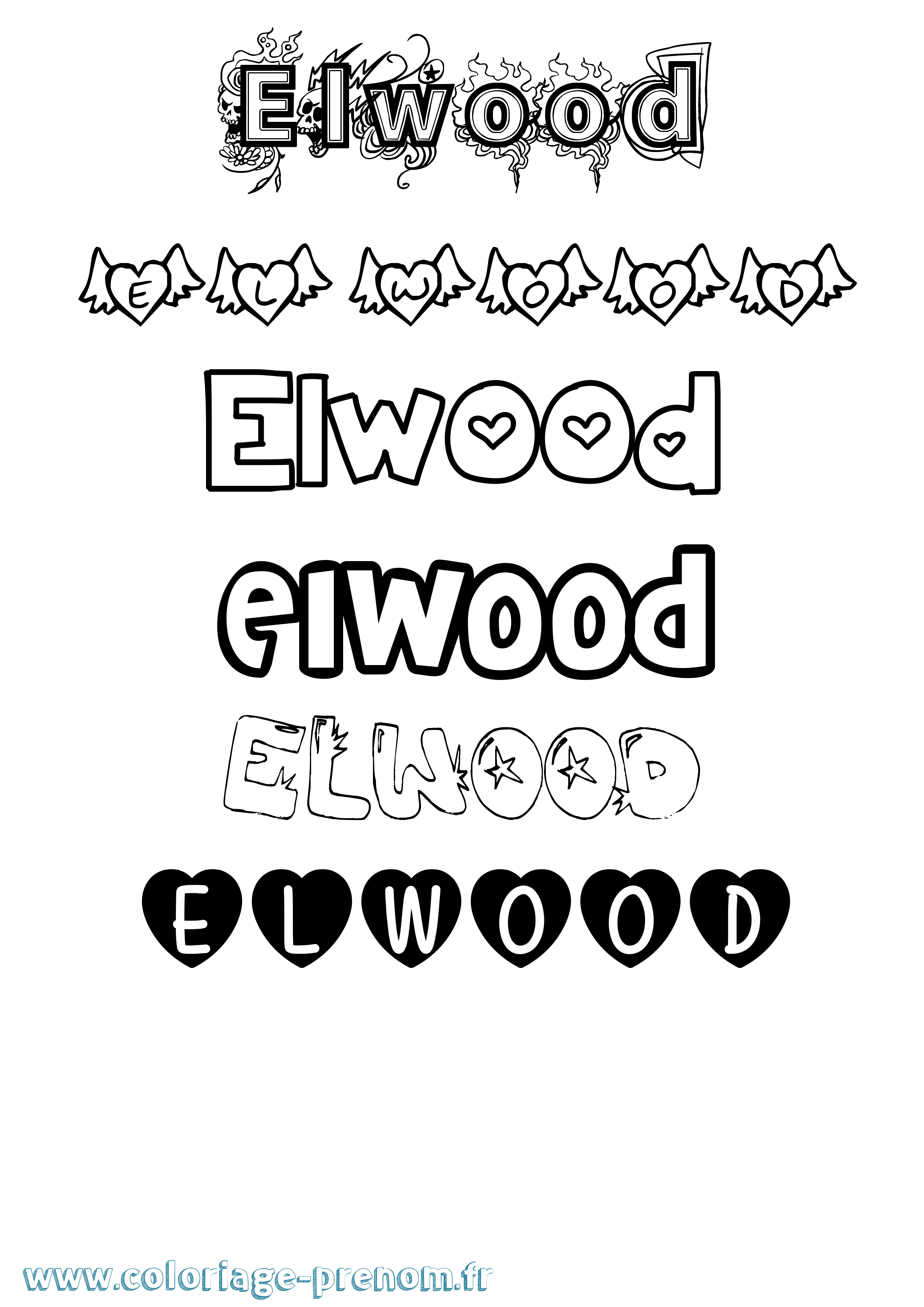 Coloriage prénom Elwood Girly