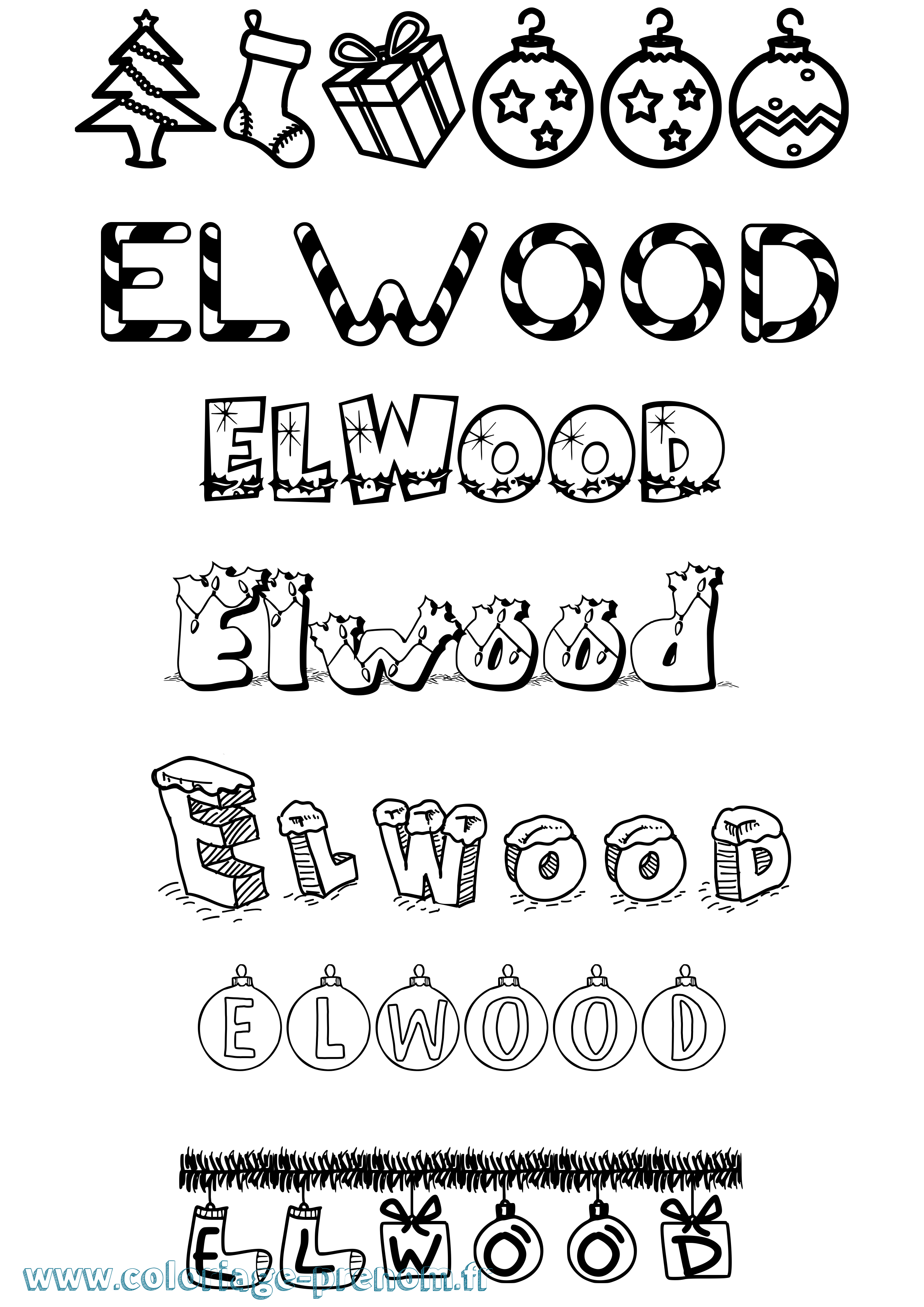 Coloriage prénom Elwood Noël