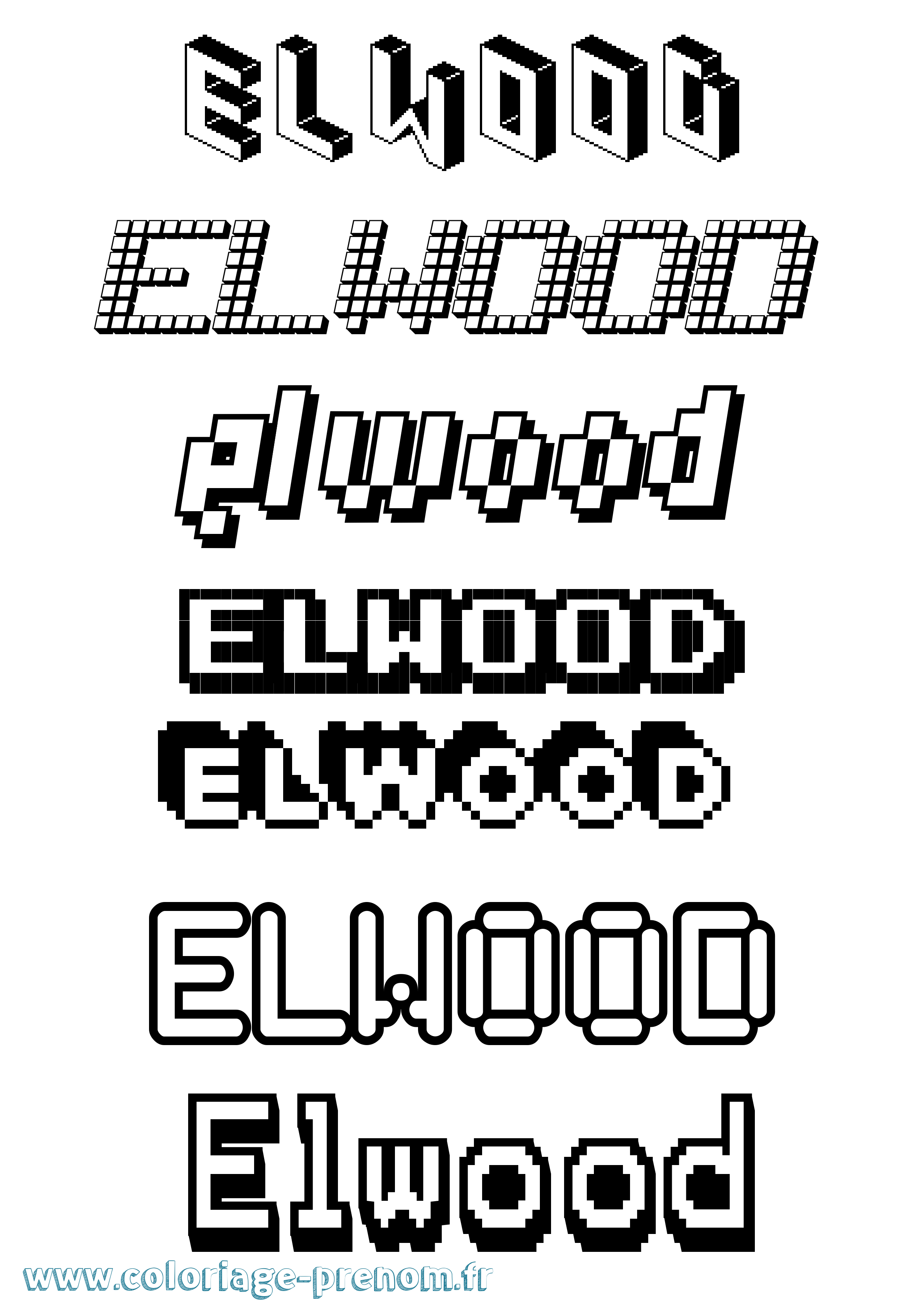 Coloriage prénom Elwood Pixel