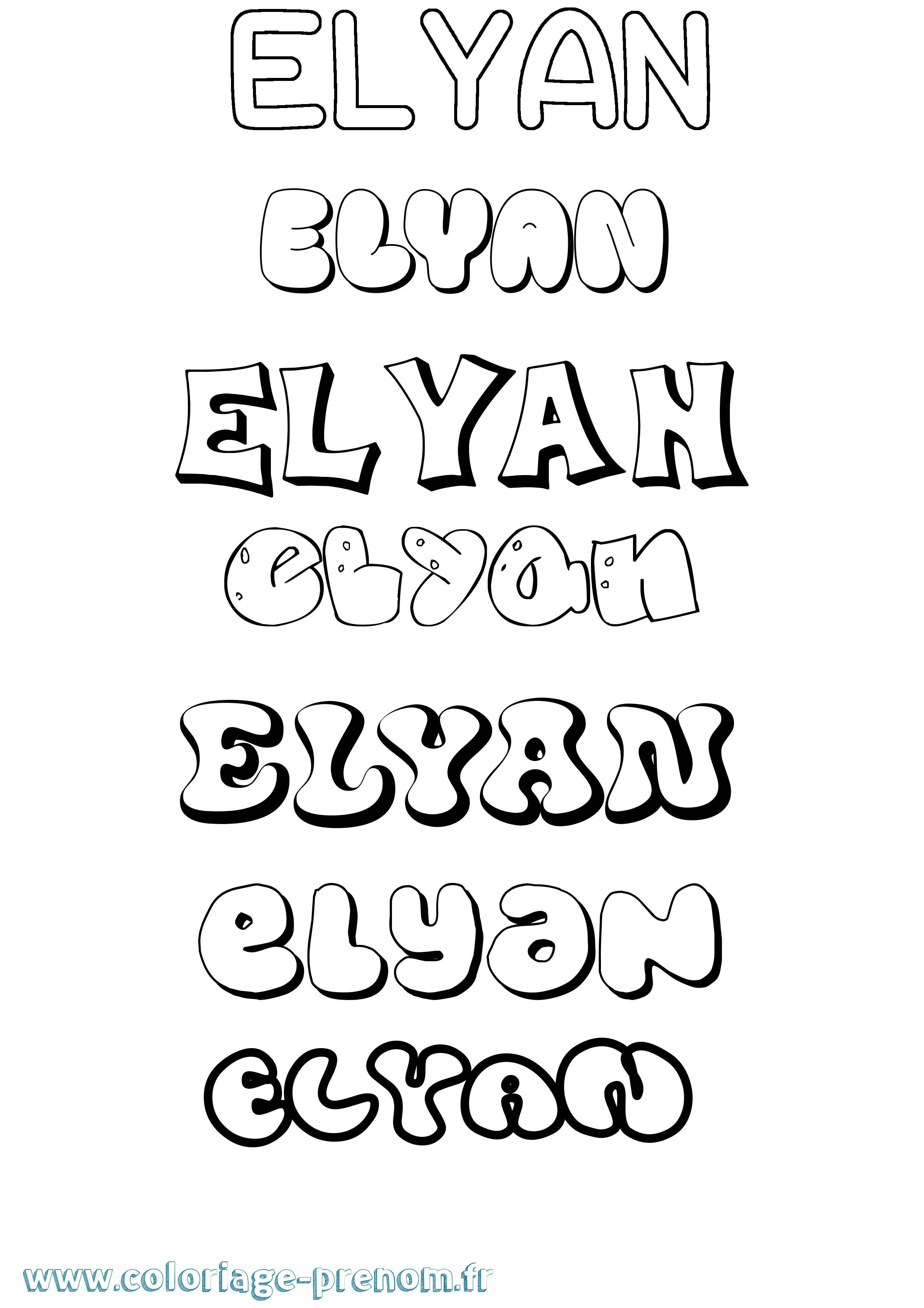 Coloriage prénom Elyan Bubble