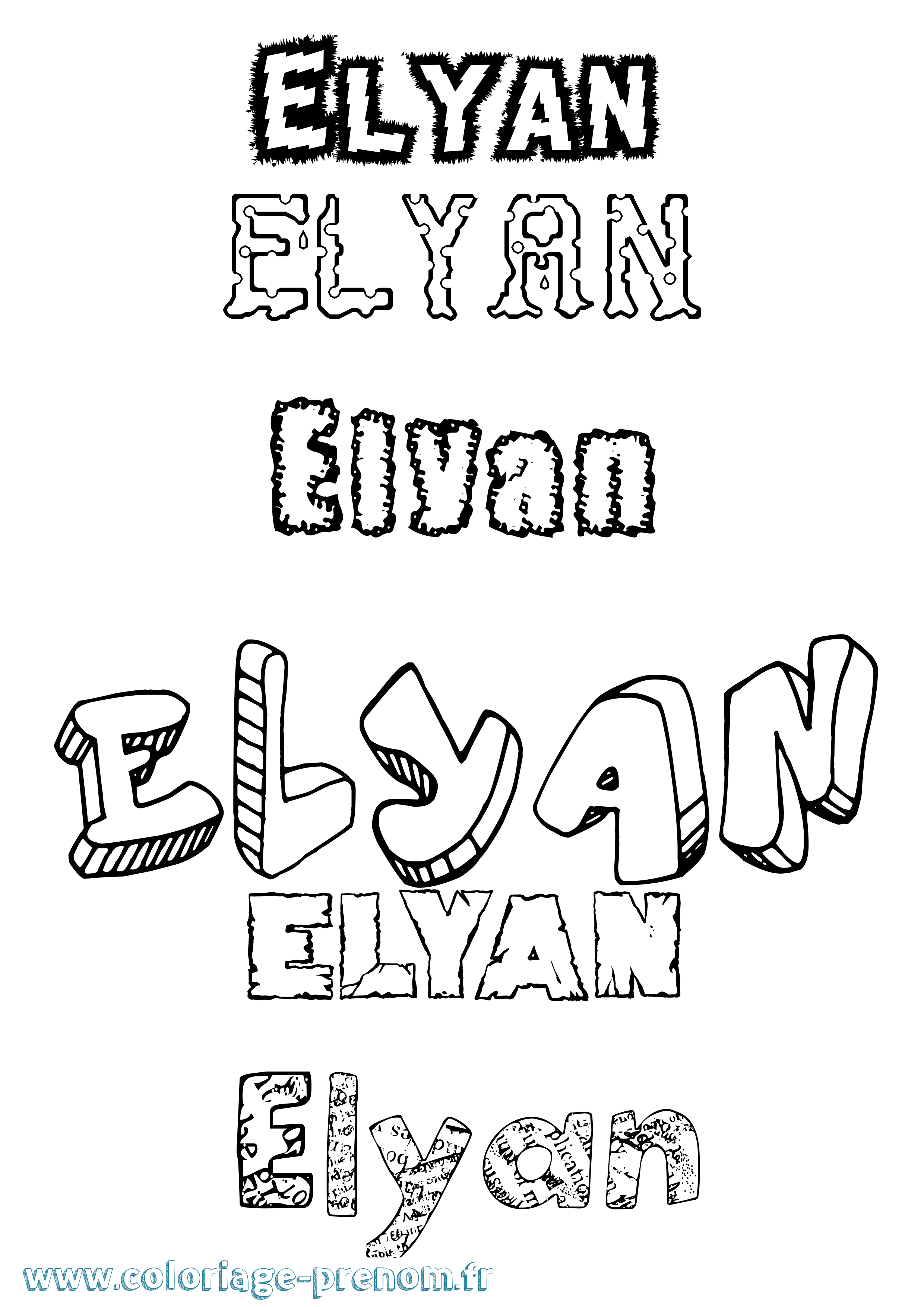 Coloriage prénom Elyan Destructuré